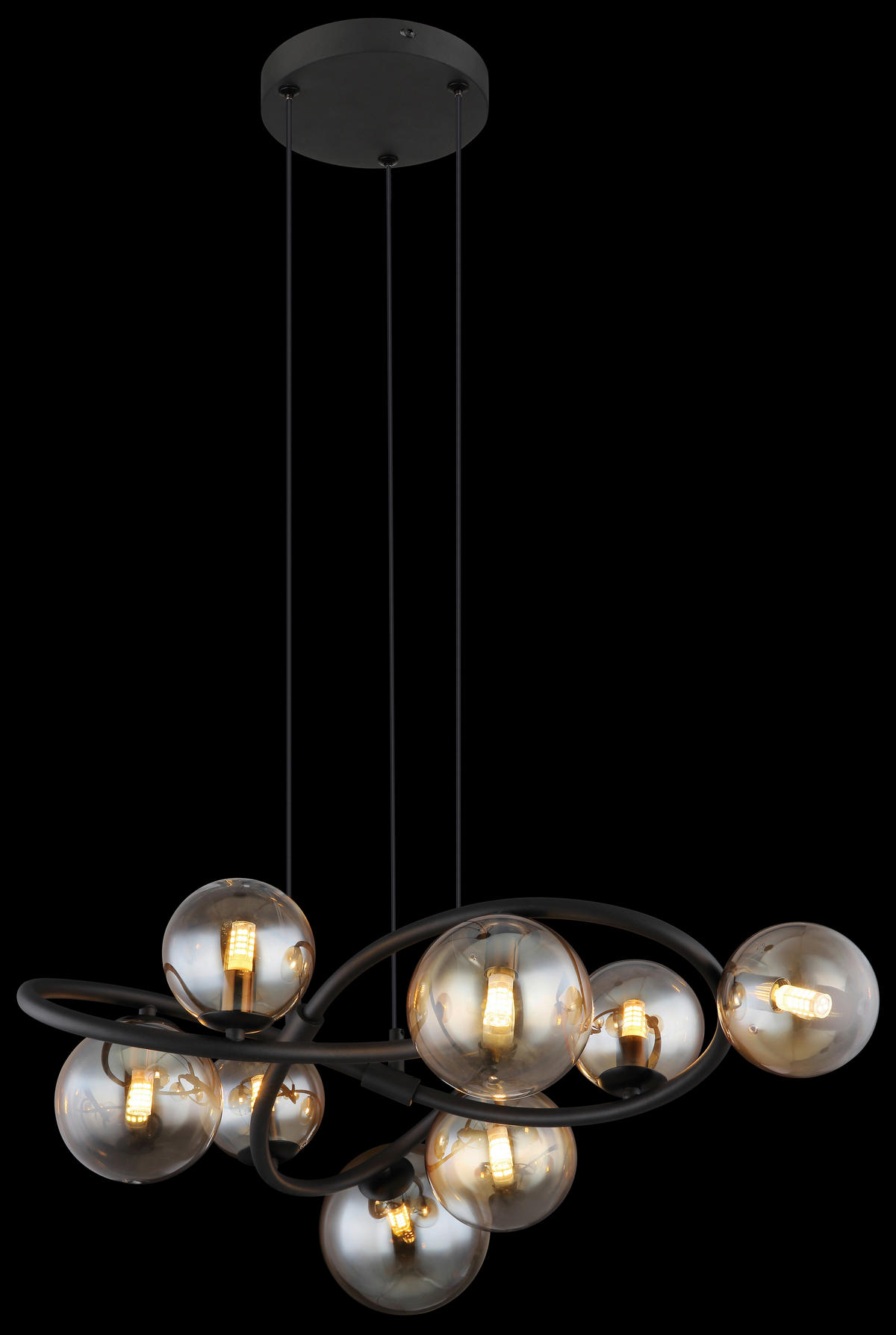 GLOBO LED-Pendelleuchte 10676 mattschwarz amber Metall Glas H/D: ca. 120x65 cm 8.0 Brennstellen TUBERIUS - mattschwarz/amber (65,00/120,00cm) - GLOBO