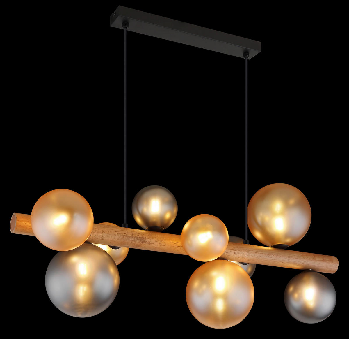 GLOBO LED-Hängeleuchte dunkelbraun amber Rauch Holz Metall Glas B/H/L: ca. 29x150x78 cm 9.0 Brennstellen RIHA - dunkelbraun/amber (78,00/29,00/150,00cm) - GLOBO