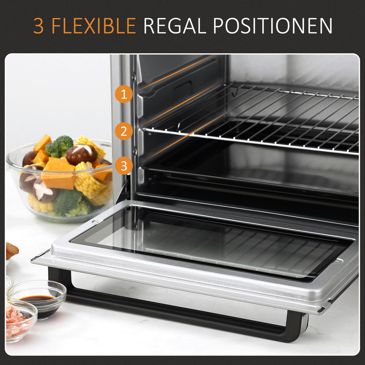 HOMCOM Küchengerät 800-087SR silber Polypropylen B/H/L: ca. 38,1x52,2x33,5 cm Minibackofen - silber (33,50/38,10/52,20cm) - HOMCOM