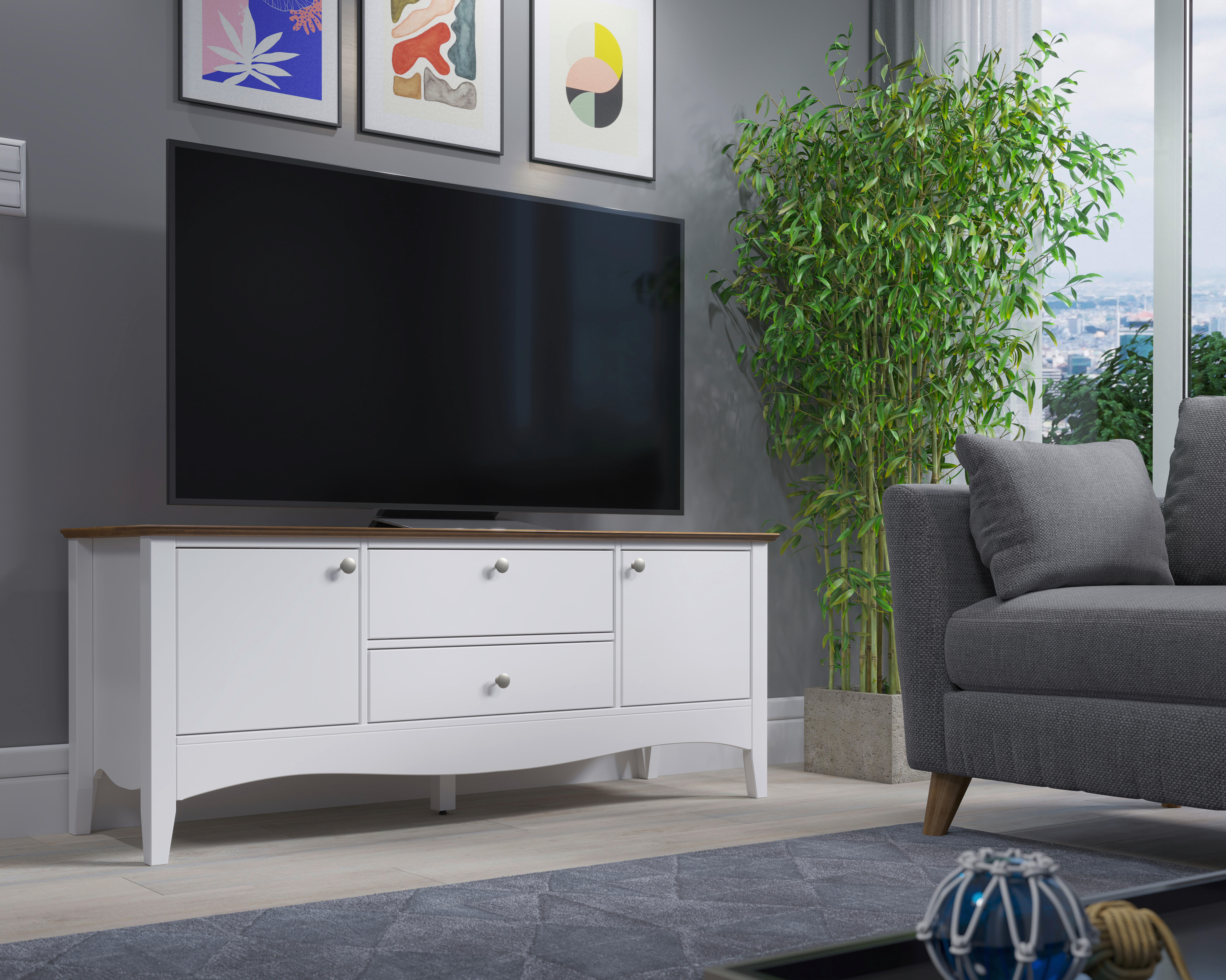 TV-Lowboard Lissabon weiß lackiert café braun lackiert B/H/T: ca. 140x58x42 cm Lissabon - weiß/café braun (140,00/58,00/42,00cm)