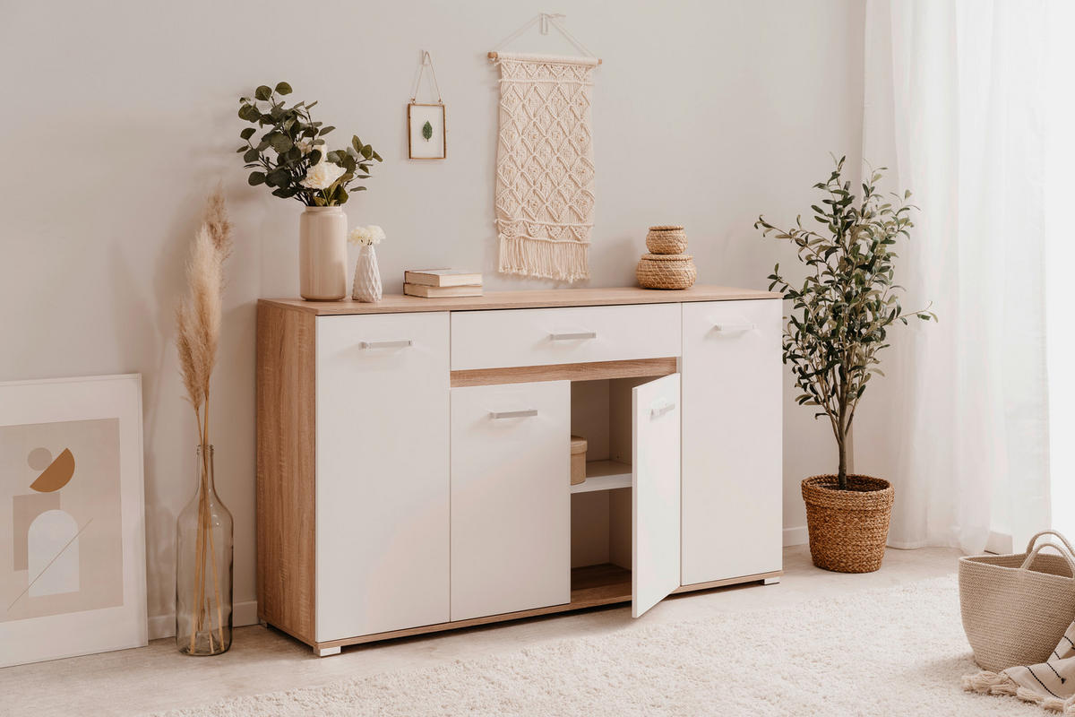 Sideboard Volos Eiche Sonoma Nachbildung weiß B/H/T: ca. 160x90x38 cm Volos - Eiche/weiß (160,00/90,00/38,00cm)