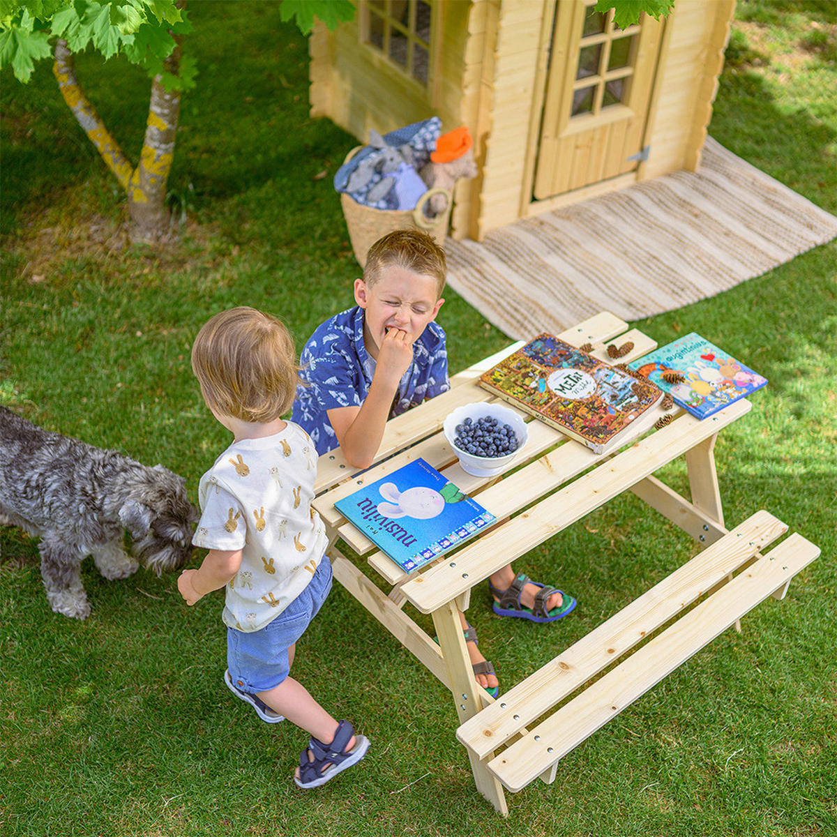 Timbela Kindersitzgarnitur M018 natur Holz B/H/L: ca. 90x50x90 cm M018 - natur (90,00/90,00/50,00cm) - Timbela