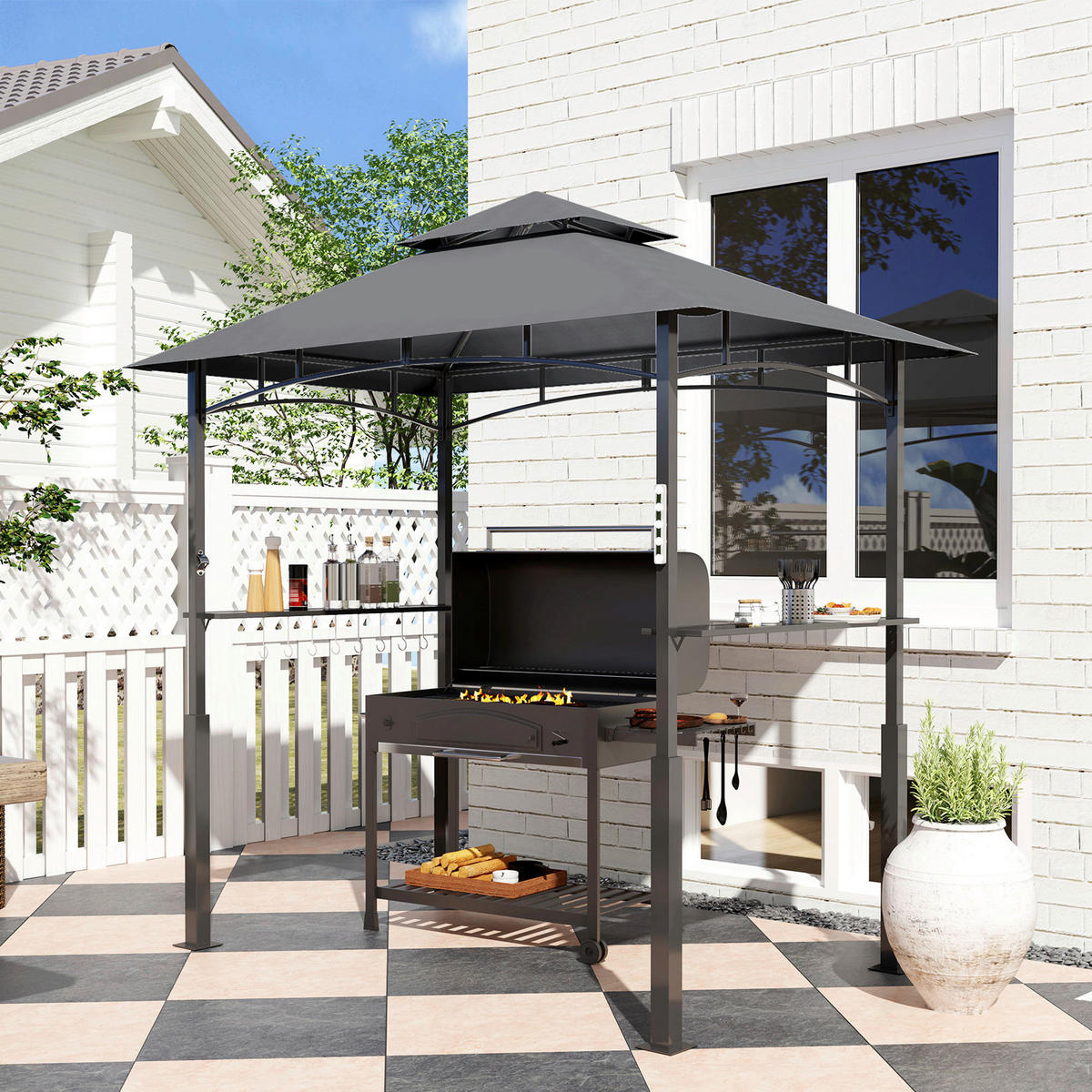 Outsunny Grillpavillon dunkelgrau Polyester B/H/L: ca. 148x248x243 cm Grillpavillon - dunkelgrau (243,00/148,00/248,00cm) - Outsunny