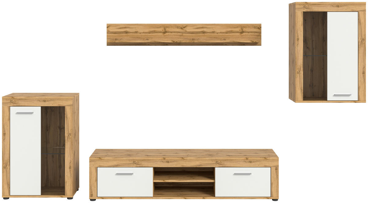 Wohnwand Jam Eiche Wotan Nachbildung weiß B/H/T: ca. 310x169x35 cm Jam - Eiche/weiß (310,00/169,00/35,00cm) - xonox.home