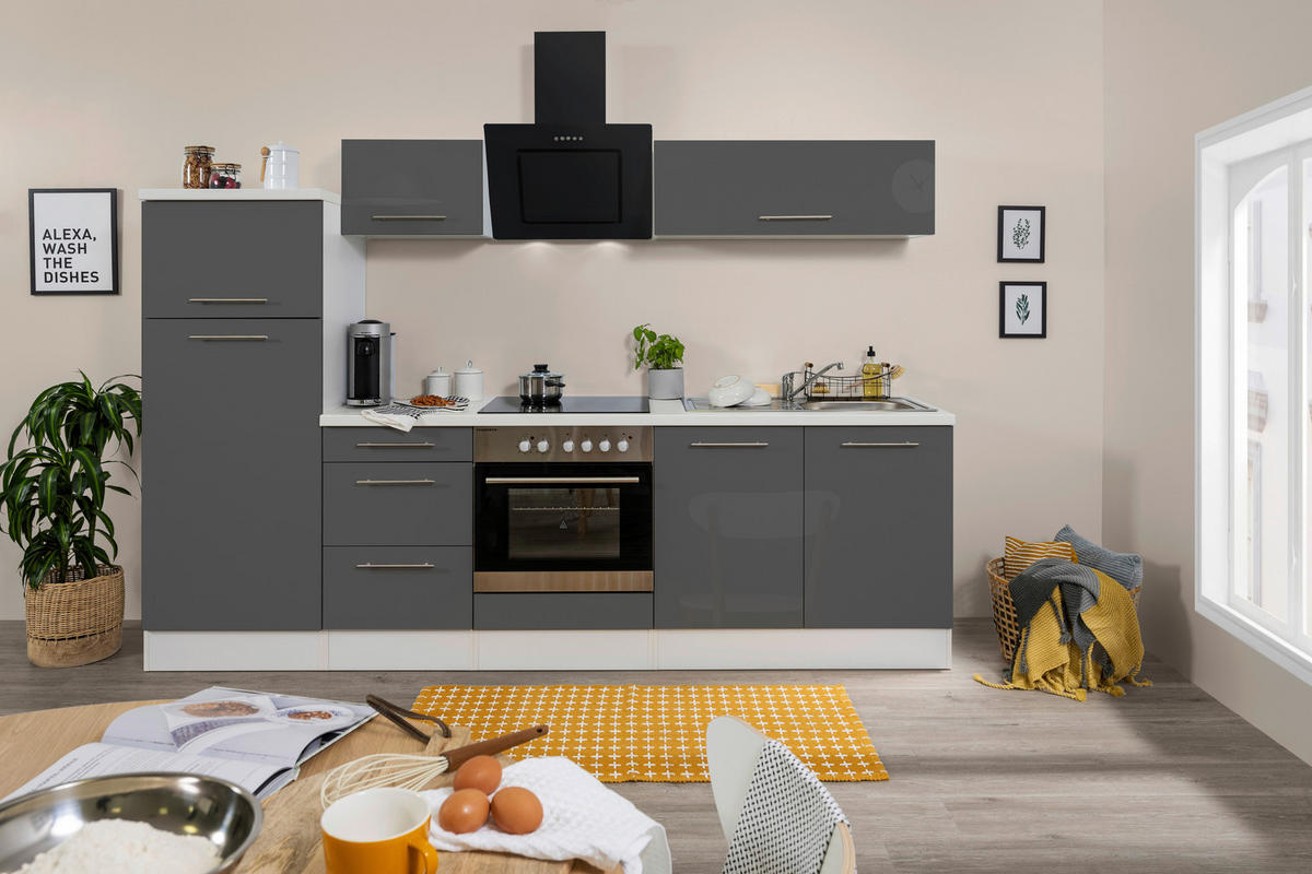 Respekta Küchenblock Amanda grau Hochglanz B/H/T: ca. 270x200x60 cm Amanda - weiß/Edelstahloptik (270,00/200,00/60,00cm) - Respekta