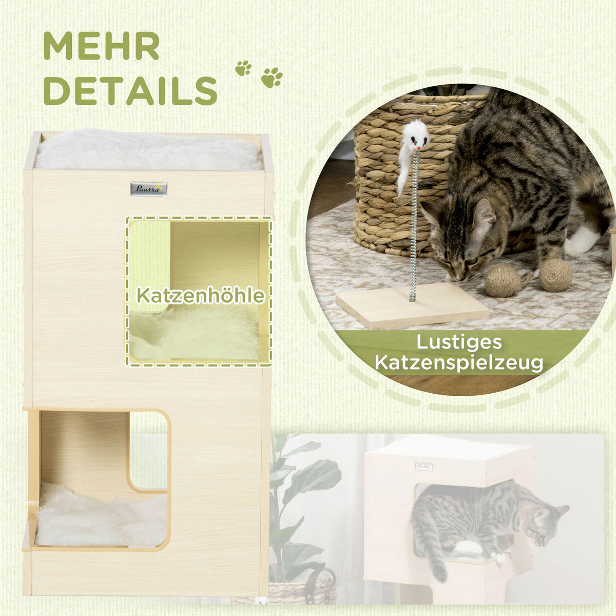 PawHut Katzenhaus Eiche Spanplatte B/H/L: ca. 34x60x34 cm Katzenhaus - Eiche (34,00/34,00/60,00cm) - PawHut