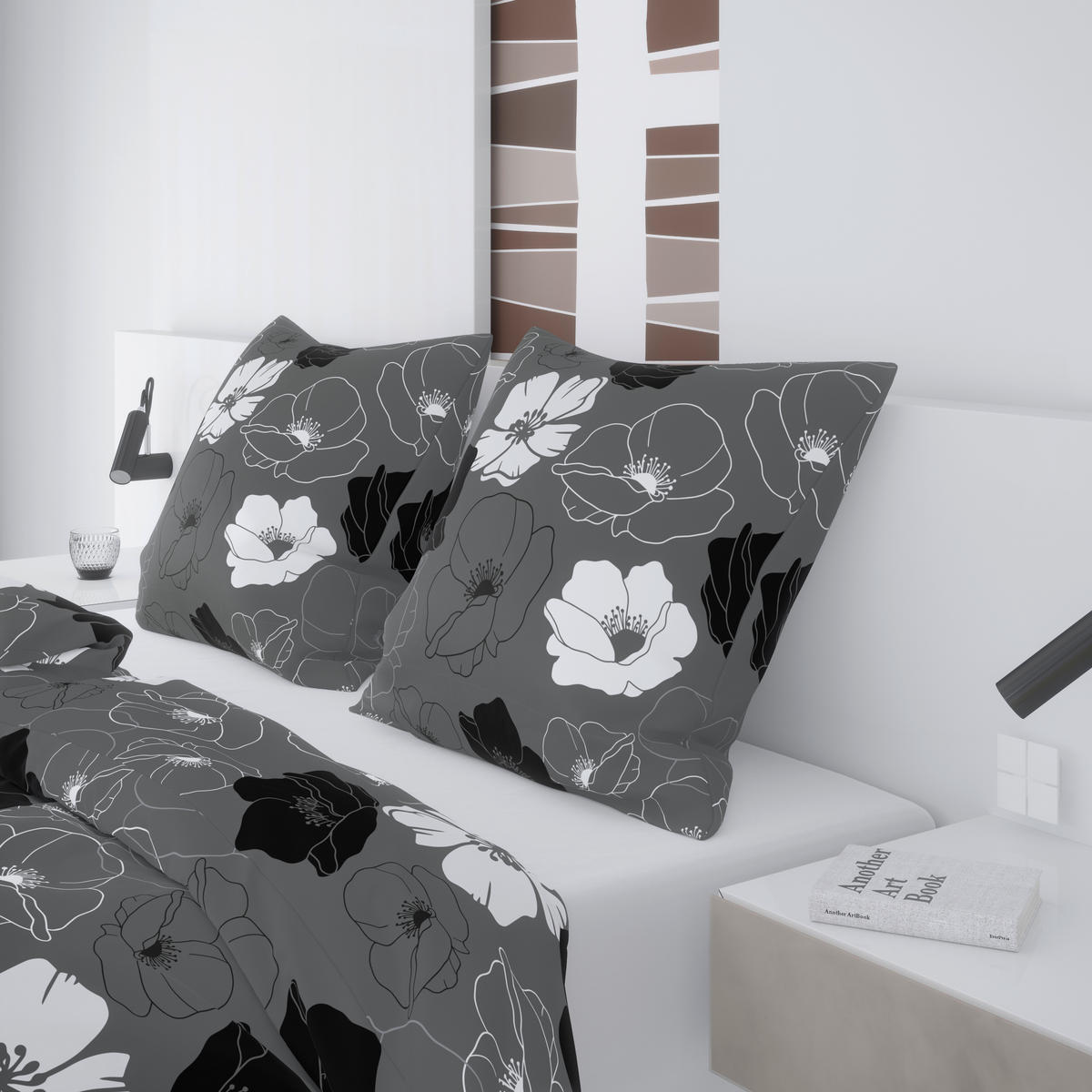Microfaser Bettwäsche Bettwäsche-Microfaser Blumen grau - weiß/schwarz (135,00/200,00cm) - Sensation