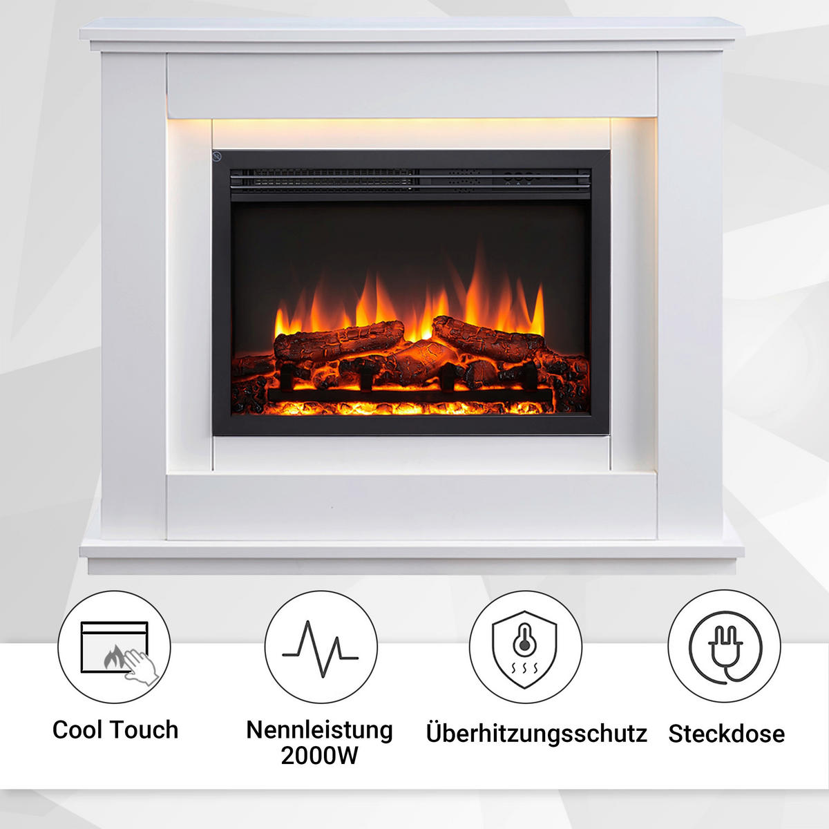 Balderia Elektrischer-Kamin Baldur EF61D-MT119A weiß MDF B/H/T: ca. 100x83x28 cm ca. 2000 W Elektro-Kamin Baldur - weiß (100,00/83,00/28,00cm) - Balderia
