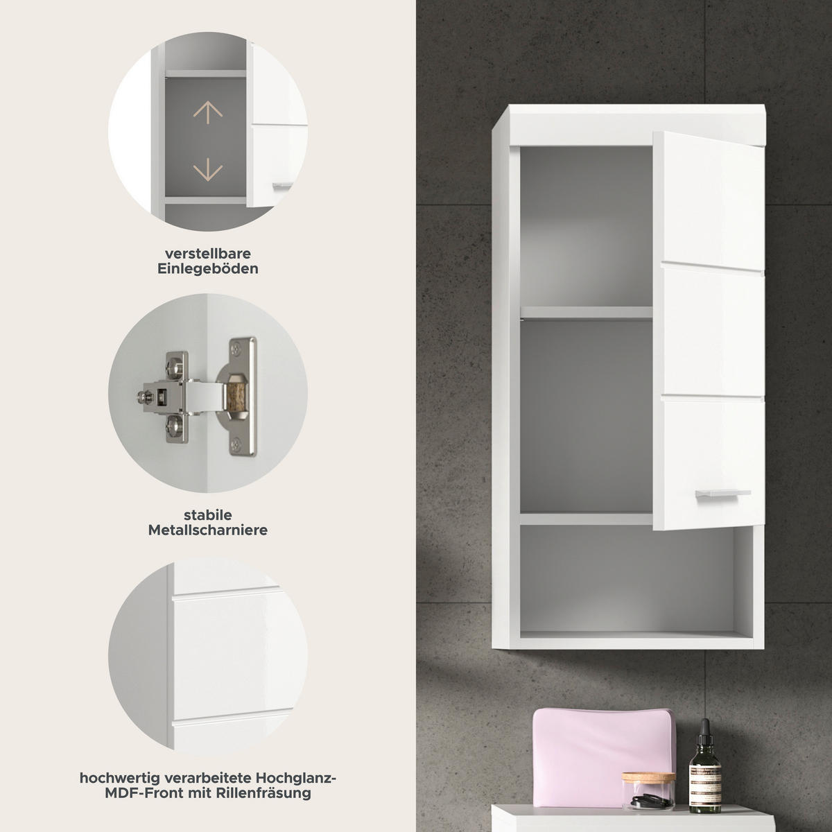 Badhängeschrank Scout weiß weiß Hochglanz B/H/T: ca. 37x79x24 cm Scout - weiß (37,00/79,00/24,00cm) - xonox.home