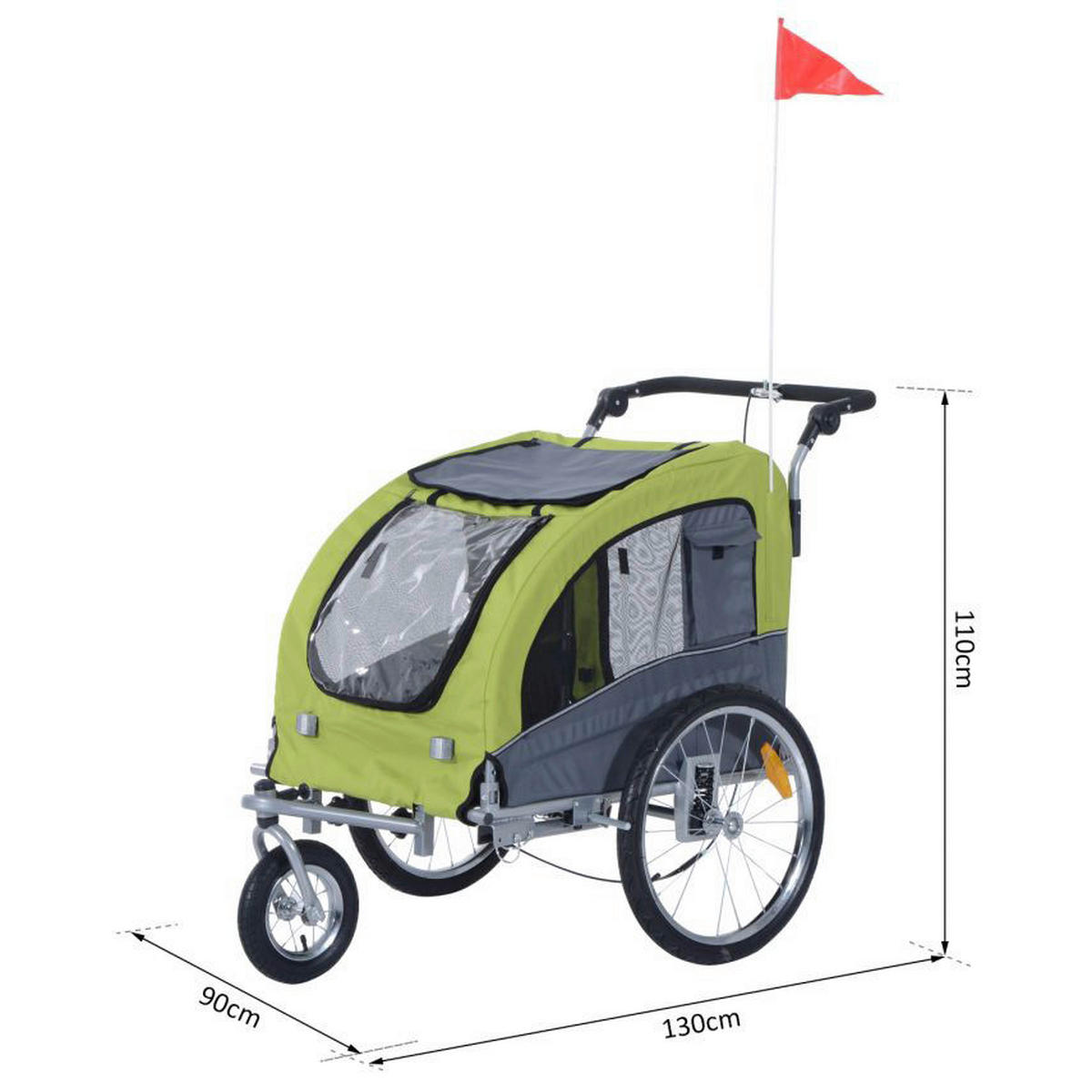 PawHut Fahrradanhänger f. Hunde D00-051 20 Zoll 1 Gänge grün grün B/H/L: ca. 90x110x130 cm Radanhänger f. Hunde D00-051 - grün/grau (130,00/90,00/110,00cm) - PawHut