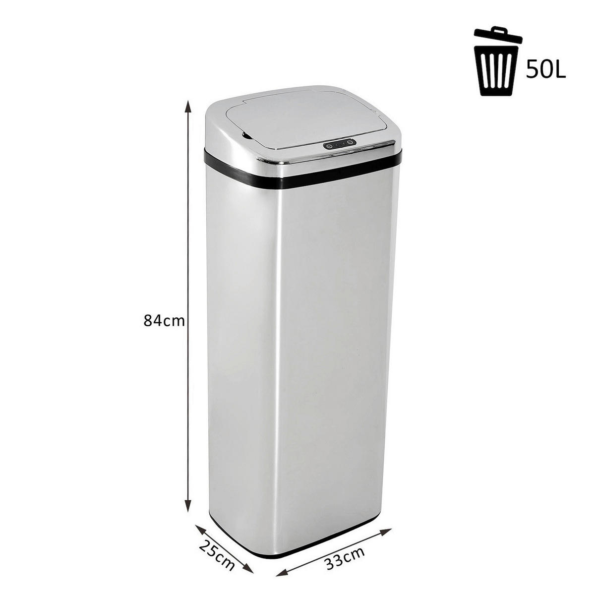 HOMCOM Mülleimer mit Sensor silber B/H/L: ca. 25x84x33 cm mit Sensor - schwarz/silber (33,00/25,00/84,00cm) - HOMCOM