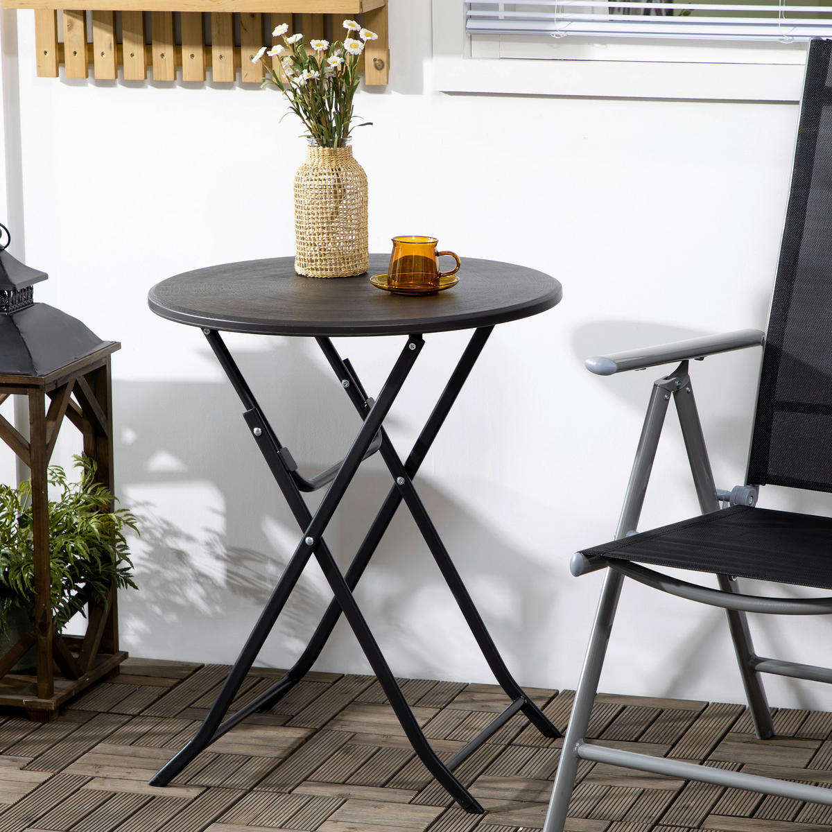 Outsunny Gartentisch dunkelgrau Stahl B/H/L: ca. 60x73x60 cm Gartentisch - dunkelgrau (60,00/60,00/73,00cm) - Outsunny