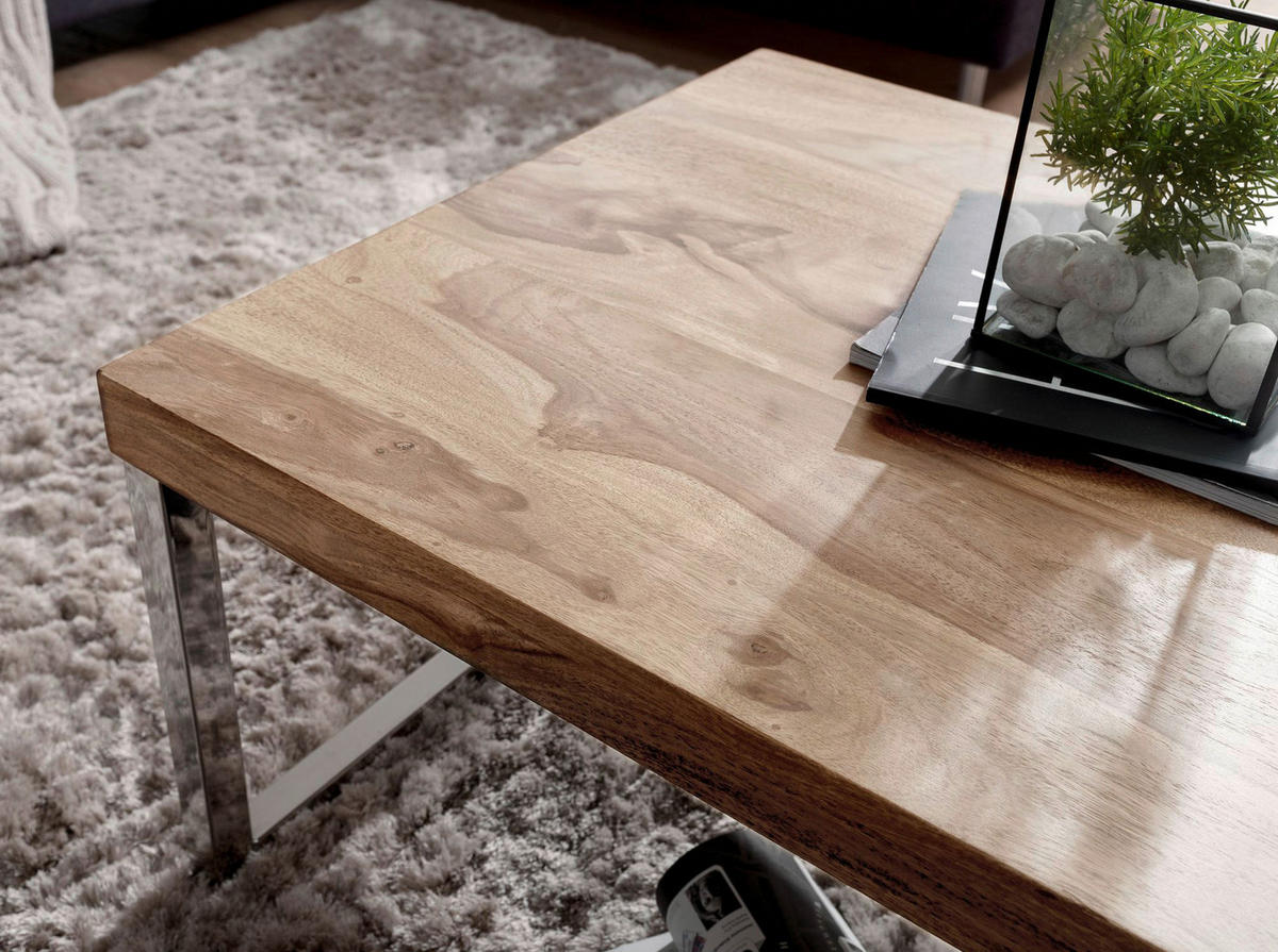 Couchtisch natur Chrom B/H/T: ca. 120x40x60 cm Couchtisch - natur/Chrom (120,00/40,00/60,00cm) - Wohnling