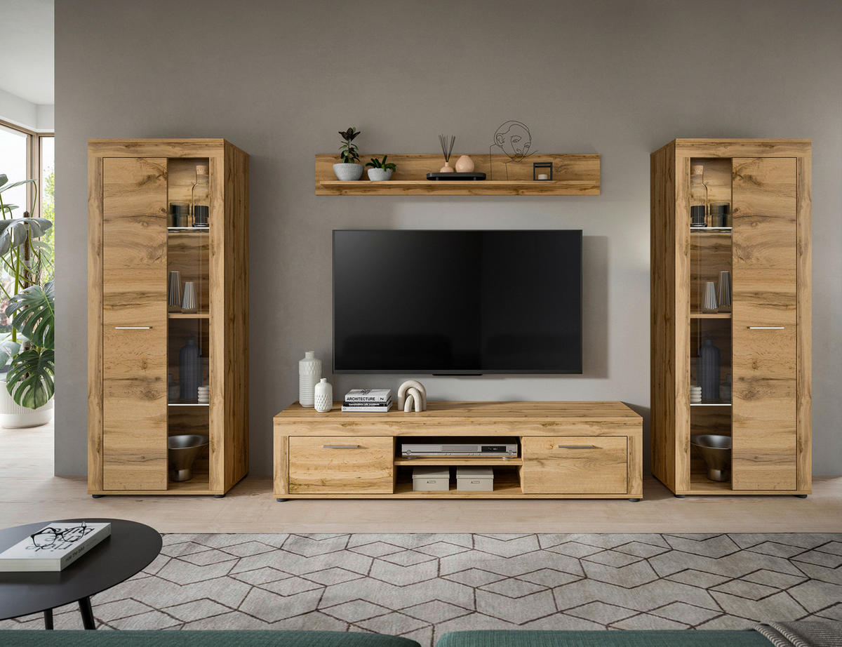 Wohnwand Jam Eiche Wotan Nachbildung B/H/T: ca. 310x159x35 cm Jam - Eiche (310,00/159,00/35,00cm) - xonox.home
