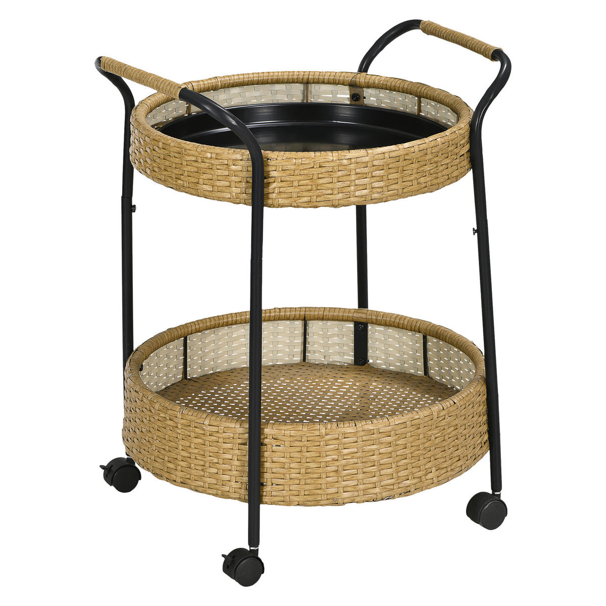 Outsunny Servierwagen gelb Edelstahl B/H/L: ca. 50x50x66 cm Rattan_Serving_Cart - gelb (66,00/50,00/50,00cm) - Outsunny