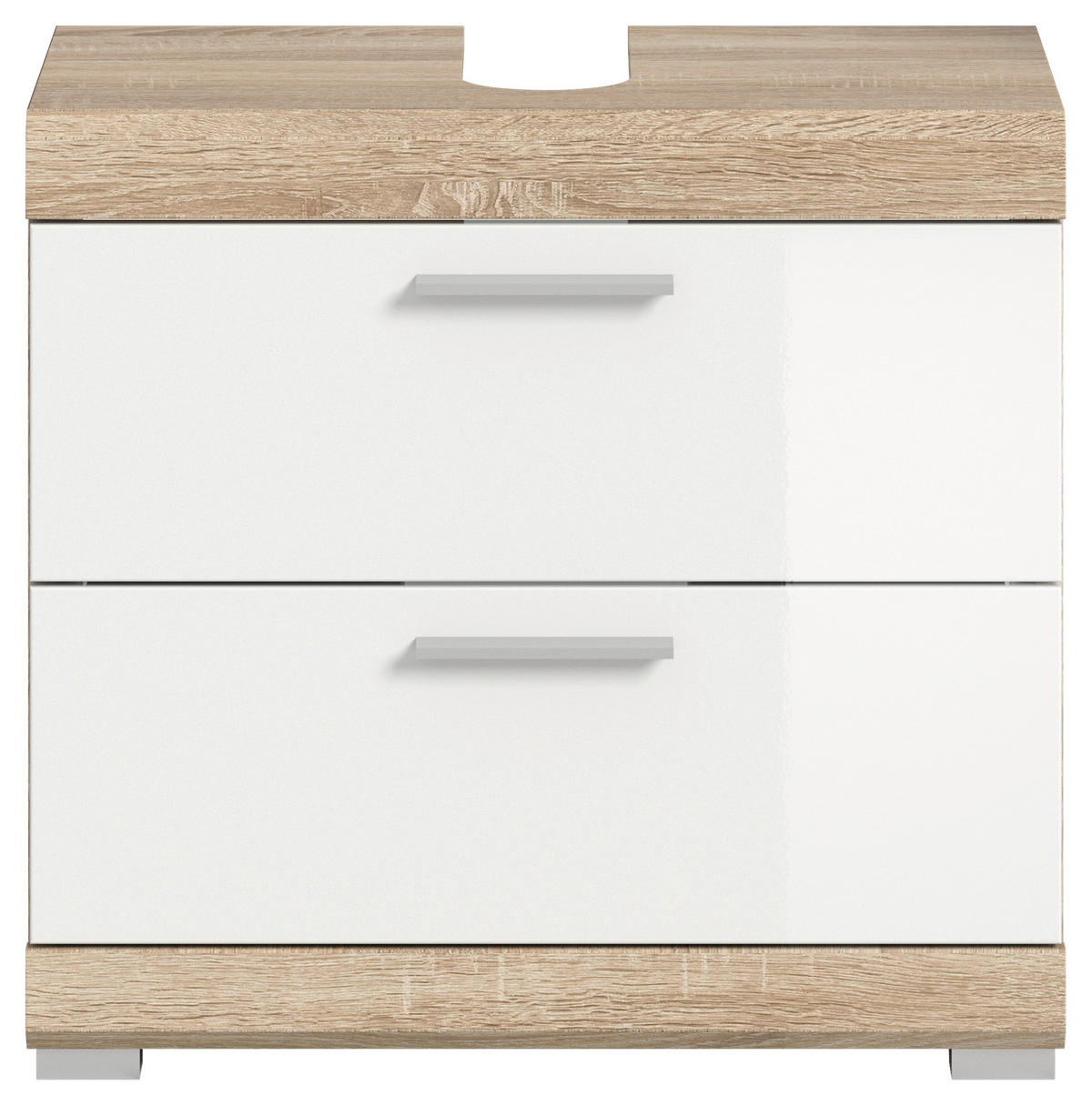 Waschbeckenunterschrank Lambada Eiche Sonoma Nachbildung weiß Hochglanz B/H/T: ca. 60x56x37 cm Lambada - Eiche/weiß (60,00/56,00/37,00cm) - xonox.home