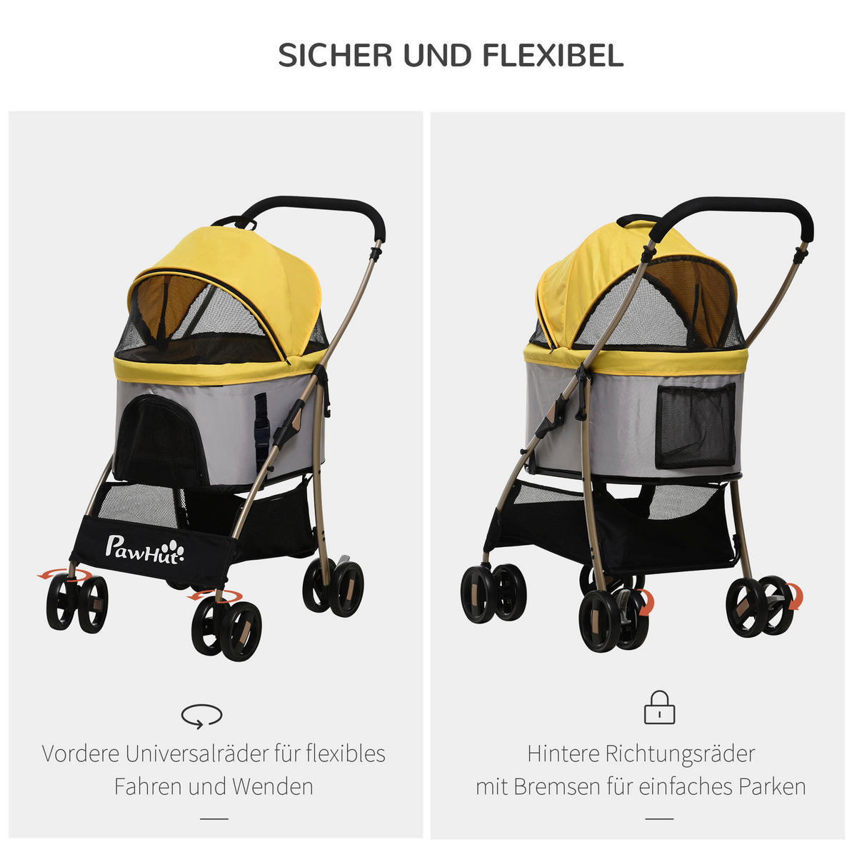 PawHut Hunde-Zubehör gelb Edelstahl B/H/L: ca. 49,5x82x98 cm Hundetrolley - gelb (98,00/49,50/82,00cm) - PawHut