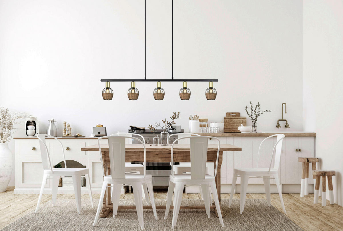 Näve Leuchten Pendelleuchte 7093322 schwarz Rattan Metall B/H/T: ca. 10x120x100 cm E14 5 Brennstellen Corbis - schwarz (10,00/120,00/100,00cm) - Näve Leuchten