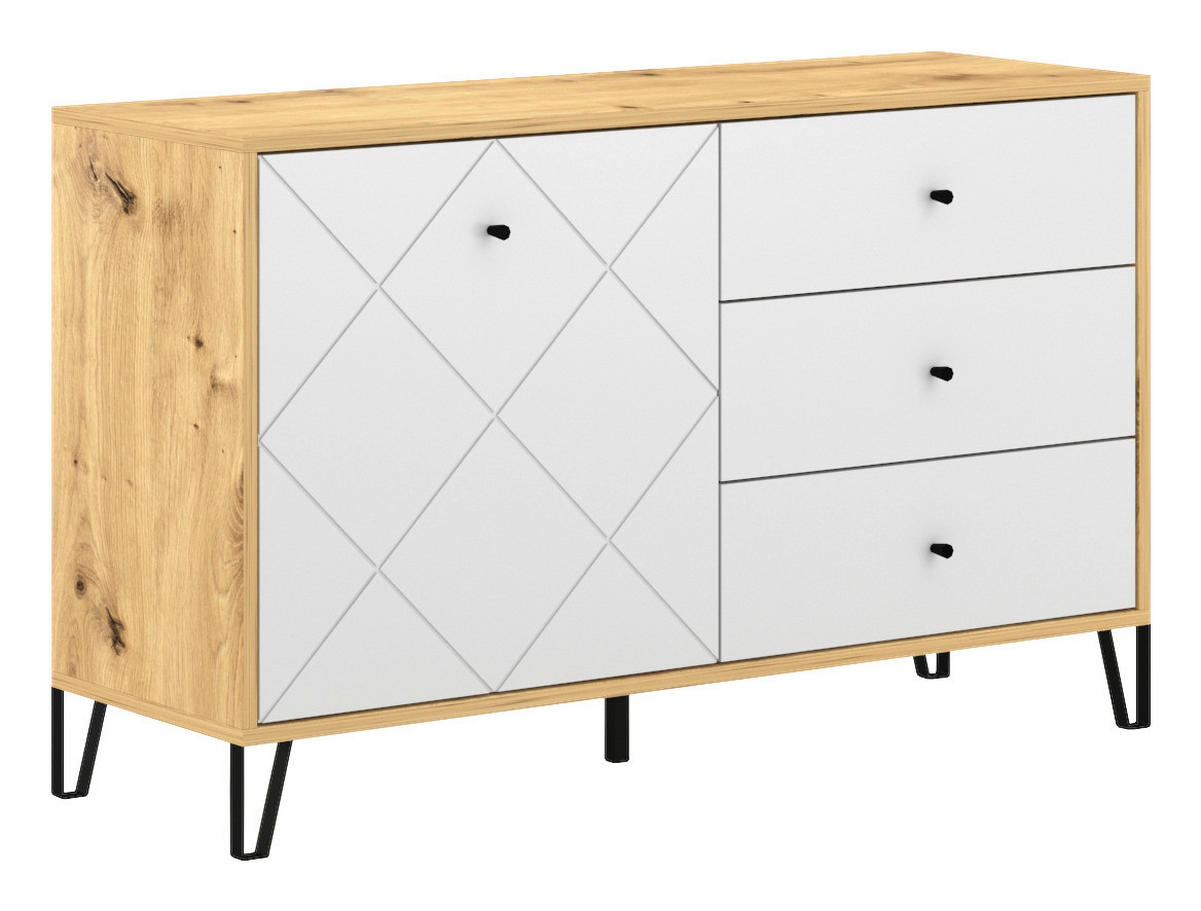 Kommode BILBAO Eiche Artisan Nachbildung weiß matt B/H/T: ca. 123,4x75,2x40 cm BILBAO - Eiche/weiß (123,40/75,20/40,00cm) - WIPMEB