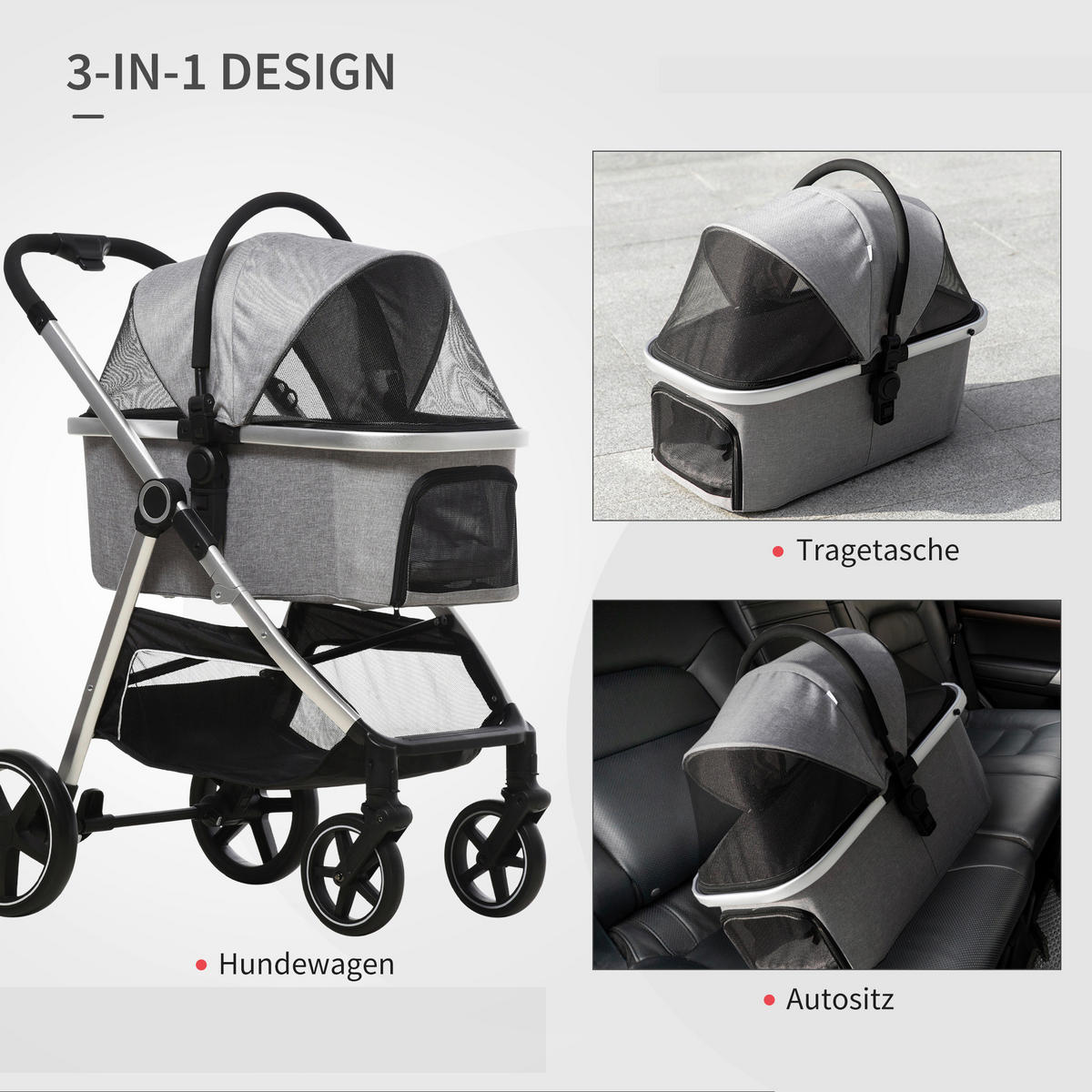 PawHut Hunde-Zubehör hellgrau Edelstahl B/H/L: ca. 58x83x102 cm Hundewagen - hellgrau (102,00/58,00/83,00cm) - PawHut