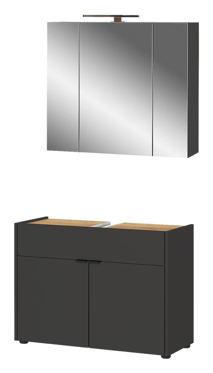 Badezimmer-Set 7839-549 Graphit Eiche Navarra Nachbildung B/H/T: ca. 80x200x34 cm 7839-549 - Eiche/Graphit (80,00/200,00/34,00cm) - Germania