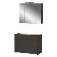 Badezimmer-Set 7839-549 Graphit Eiche Navarra Nachbildung B/H/T: ca. 80x200x34 cm 7839-549 - Eiche/Graphit (80,00/200,00/34,00cm) - Germania