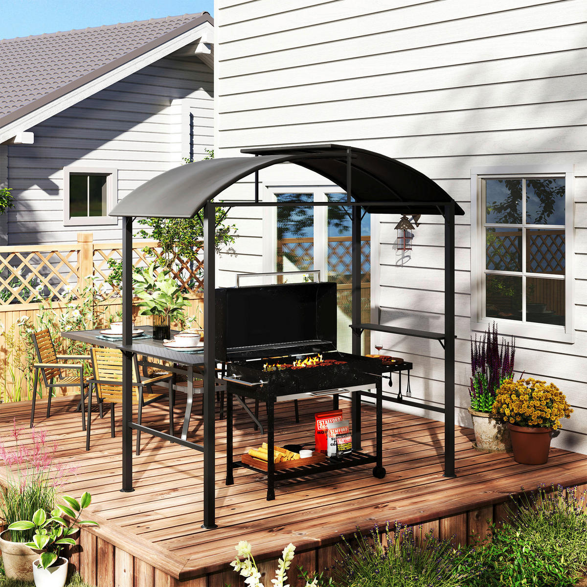 Outsunny Grillpavillon dunkelgrau Polyester B/H/L: ca. 110x235x233 cm Grillpavillon - dunkelgrau (233,00/110,00/235,00cm) - Outsunny