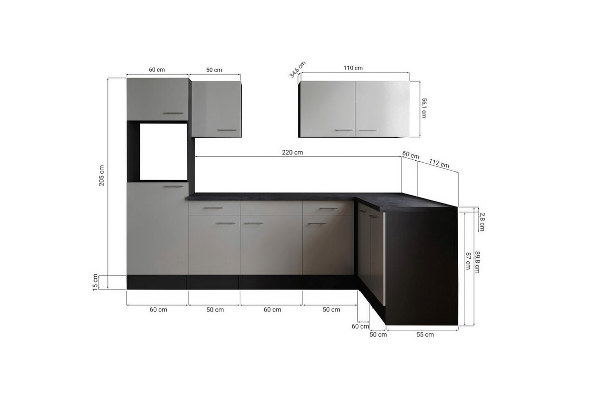 Winkelküche Oliver B/H/T: ca. 280x205x172 cm Oliver - granit/grau (280,00/205,00/172,00cm) - Respekta