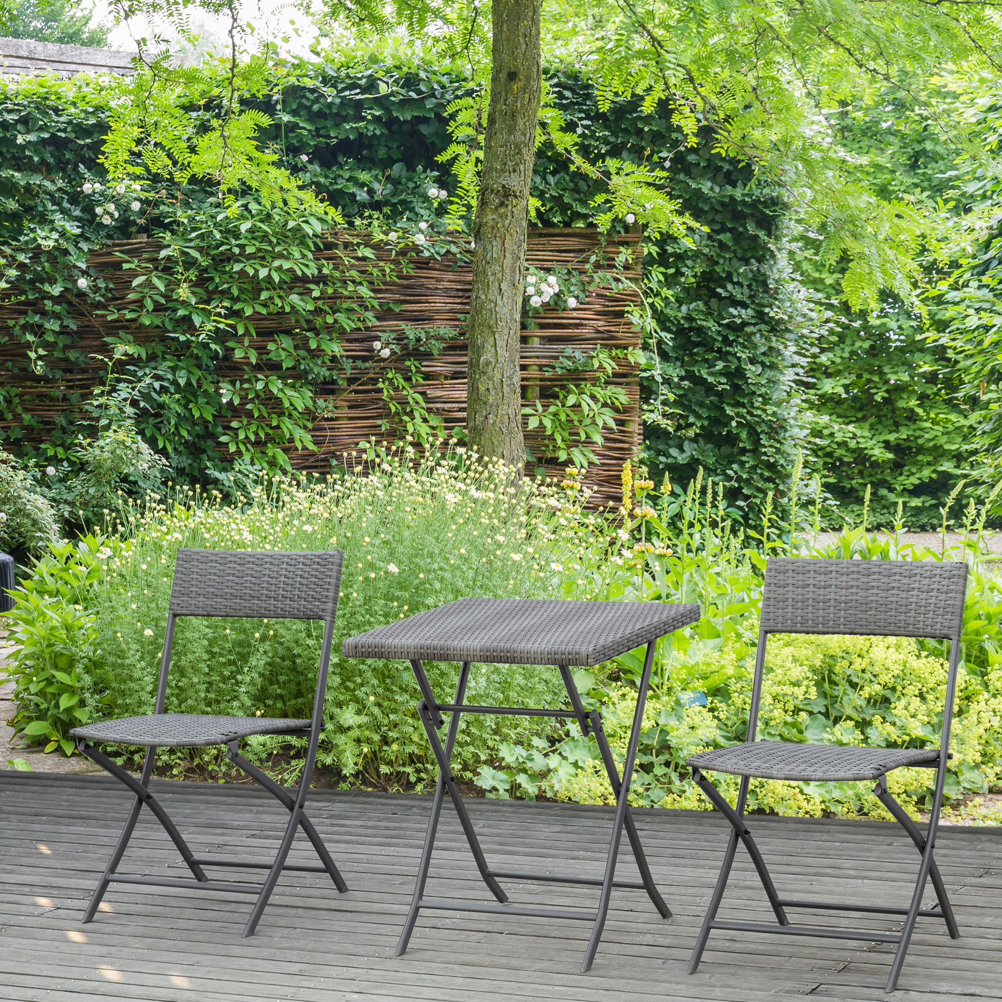 Outsunny Sitzgruppe grau Polyrattan B/H/L: ca. 60x60x72 cm Gartenmöbel-Set - grau (72,00/60,00/60,00cm) - Outsunny