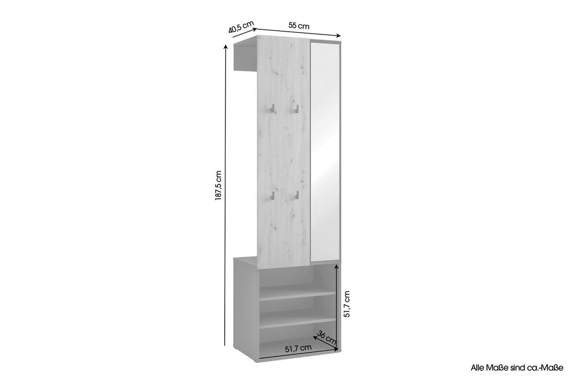 Garderobenset ANDORRA Eiche schwarz B/H/T: ca. 55x187,5x40,5 cm ANDORRA - Eiche/schwarz (55,00/187,50/40,50cm) - byLIVING