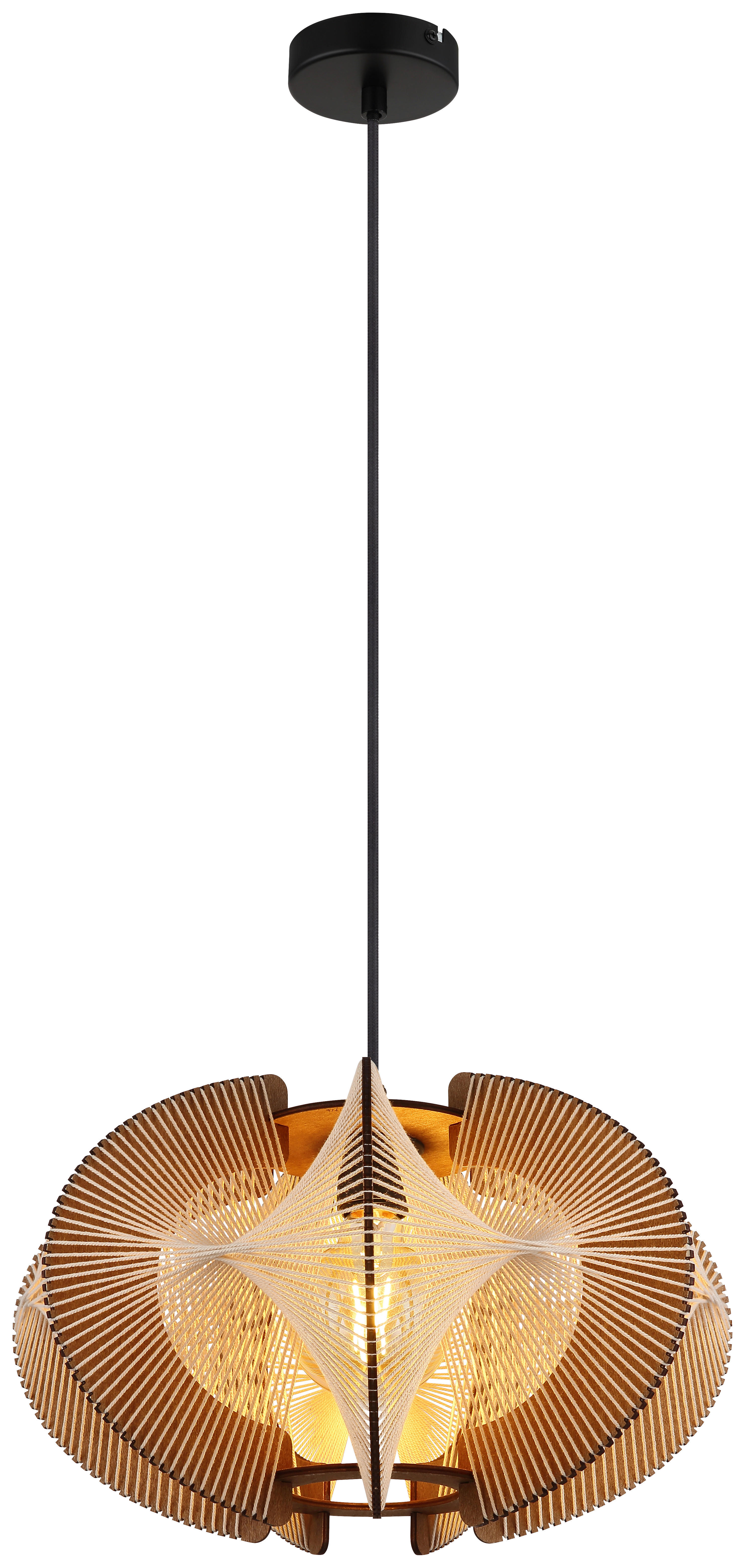 GLOBO Pendelleuchte SAKURA 30534446 natur dunkelbraun schwarz MDF Metall Hanfseil H/D: ca. 150x44 cm E27 1 Brennstellen SAKURA - dunkelbraun/natur (44,00/150,00cm) - GLOBO