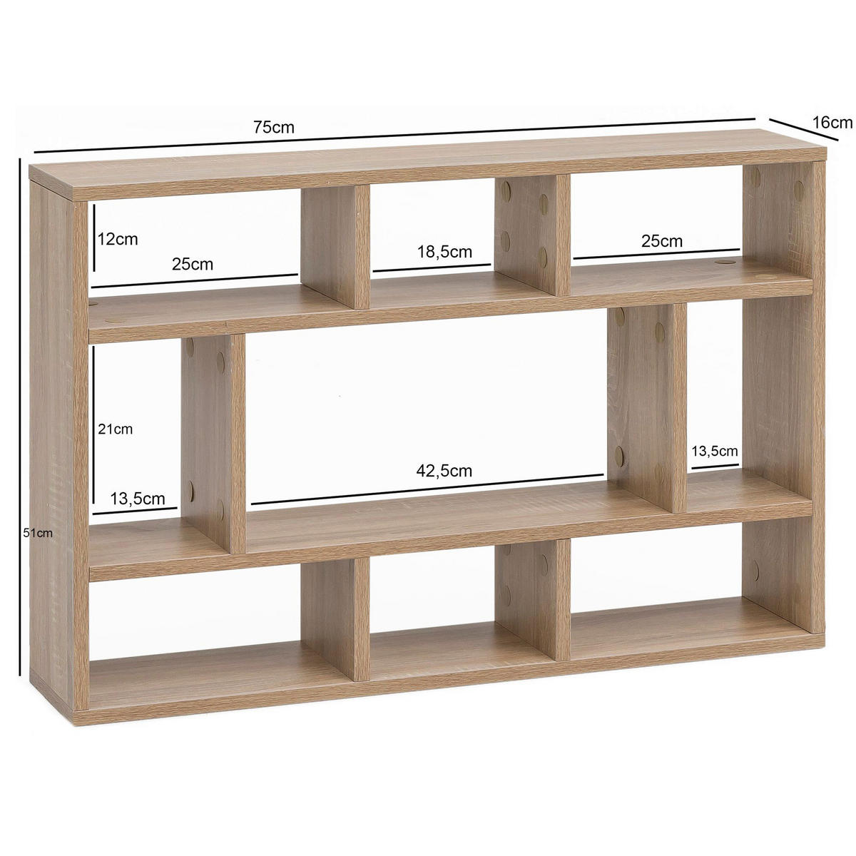 Wandregal Eiche Sonoma Nachbildung B/H/T: ca. 75x51x16 cm Wandregal - Eiche (75,00/51,00/16,00cm) - Wohnling