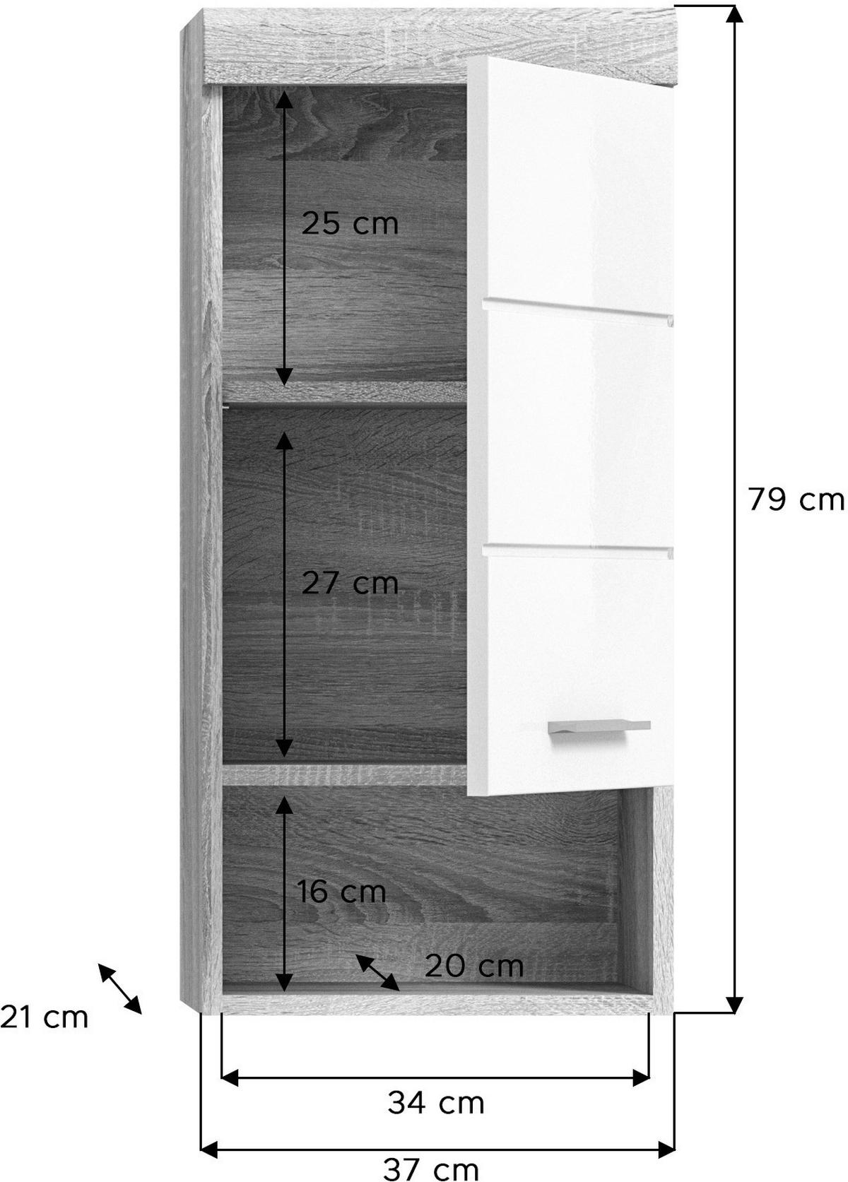 Badhängeschrank LAMBADA Eiche Sonoma hell Nachbildung weiß Hochglanz B/H/T: ca. 37x79x24 cm LAMBADA - Eiche/weiß (37,00/79,00/24,00cm) - xonox.home