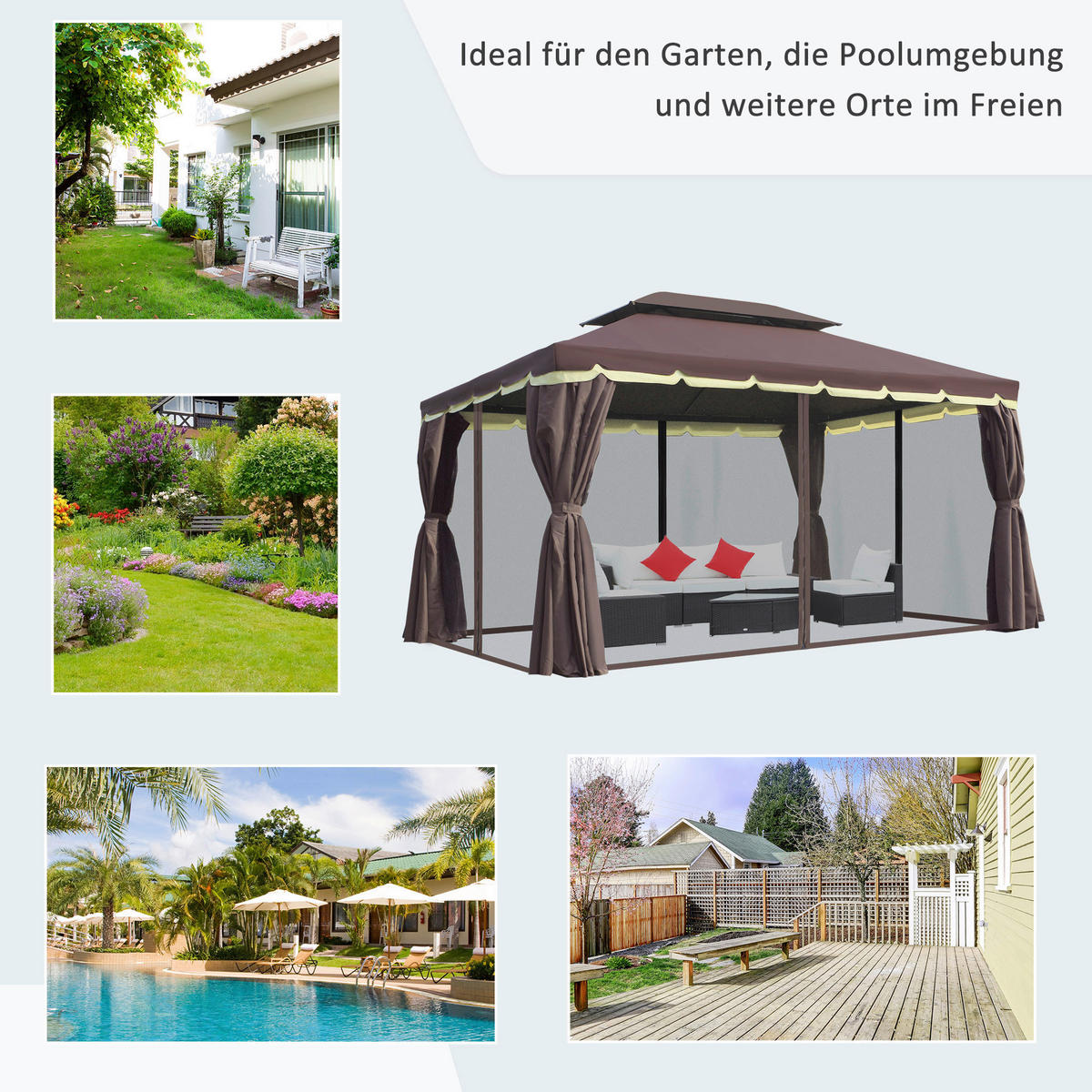 Outsunny Pavillon kaffee Aluminium B/H/L: ca. 290x280x390 cm Pavillon - schwarz/kaffee (390,00/290,00/280,00cm) - Outsunny