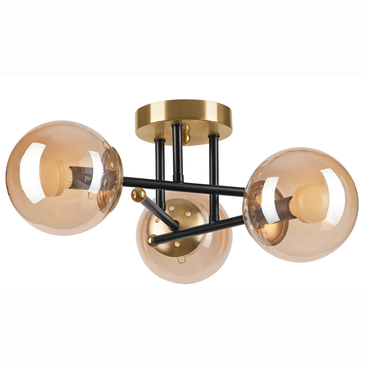 Lamkur Pendelleuchte MALENA 49373 schwarz gold Glas Holz Kunststoff H/L: ca. 19x39 cm E27 3 Brennstellen Malena - gold/schwarz (39,00cm) - Lamkur