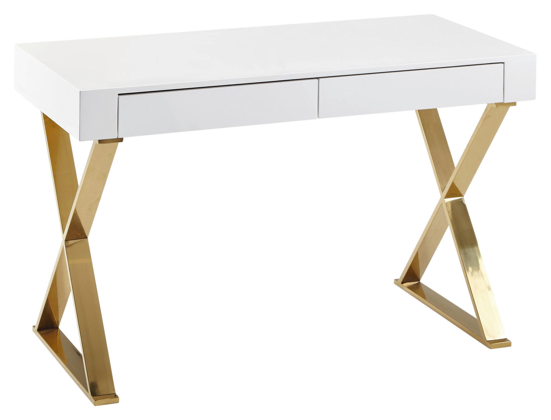Schreibtisch weiß Lack Hochglanz gold lackiert B/H/T: ca. 118x76x57 cm Schreibtisch - gold/weiß (118,00/76,00/57,00cm) - Wohnling
