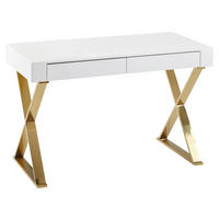 Schreibtisch weiß Lack Hochglanz gold lackiert B/H/T: ca. 118x76x57 cm Schreibtisch - gold/weiß (118,00/76,00/57,00cm) - Wohnling