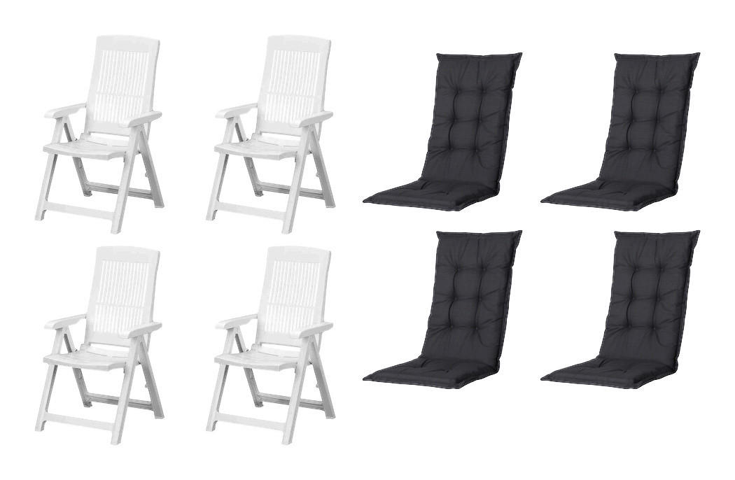 PROGARDEN,MADISON Klappsessel Set + Auflagen Tampa weiß Kunststoff B/H/L: ca. 61x109x60 cm Tampa - weiß/schwarz (60,00/61,00/109,00cm) - PROGARDEN,MADISON