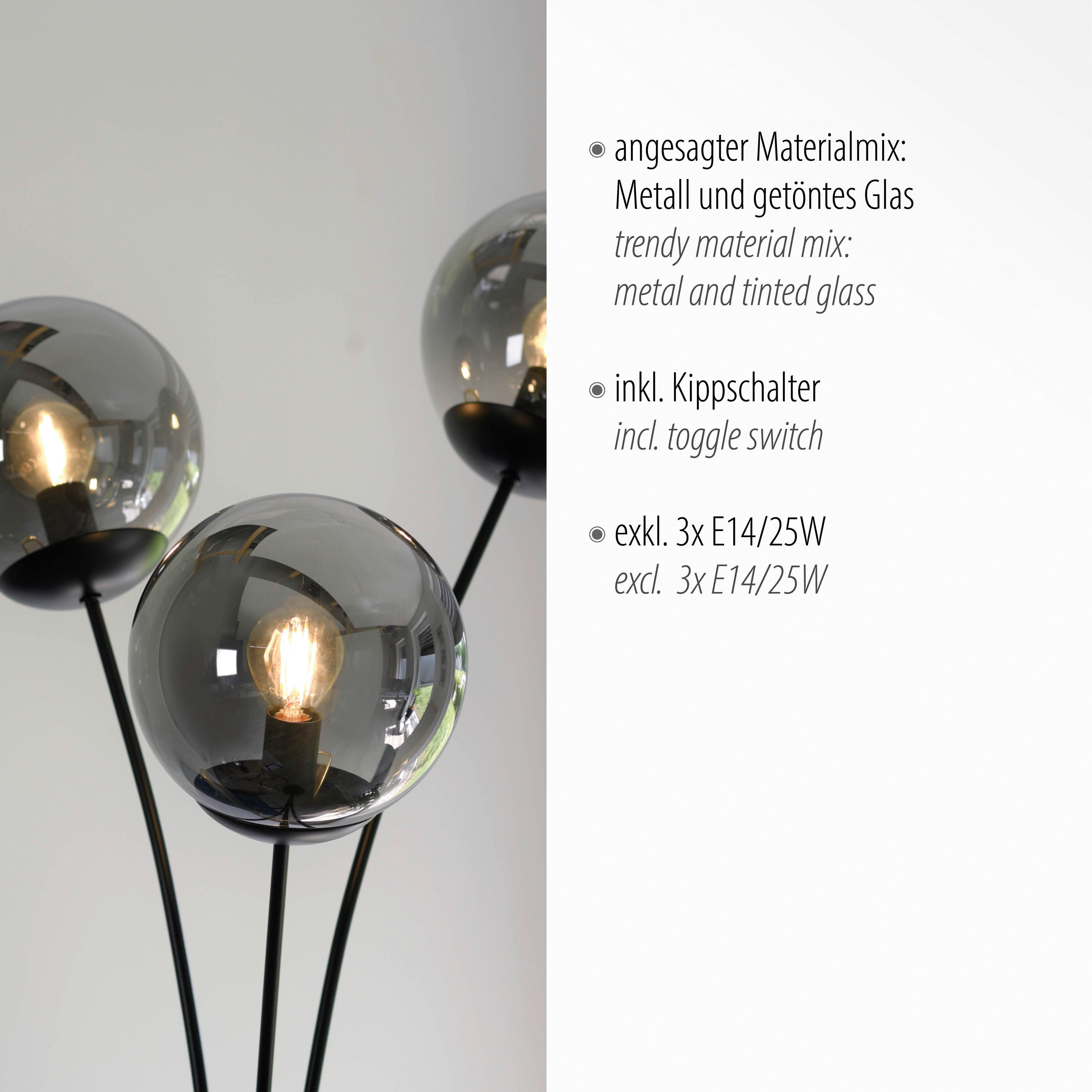 Just Light Stehleuchte BIG WIDOW 14603-18 schwarz Rauchglas Metall B/H: ca. 35x185 cm E14 3 Brennstellen BIG WIDOW - schwarz (35,00/185,00cm) - Just Light