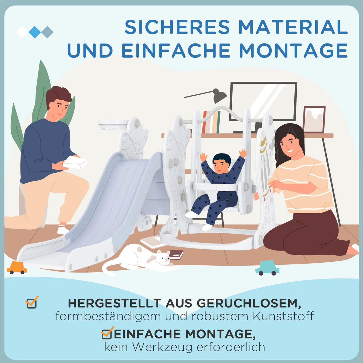 AIYAPLAY Outdoor-Spielzeug grau B/H/L: ca. 185x150x92 cm Kinderschaukel_&_Kinderrutsche_Set - grau (92,00/185,00/150,00cm) - AIYAPLAY