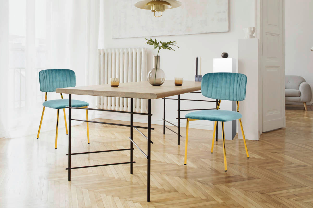 Stuhl Kian 100 2er-Set mint Microfaser B/H/T: ca. 47x80x51 cm Kian 100 2er-Set - gold/mint (47,00/80,00/51,00cm) - 360 Living