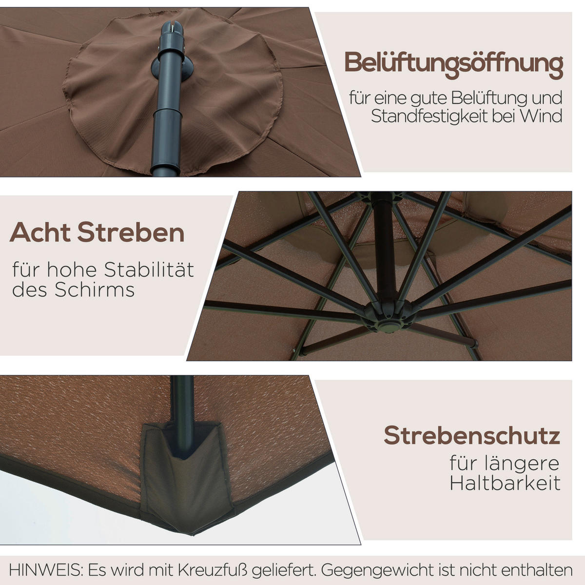 Outsunny Ampelschirm braun Stahl Ampelschirm - braun - Outsunny