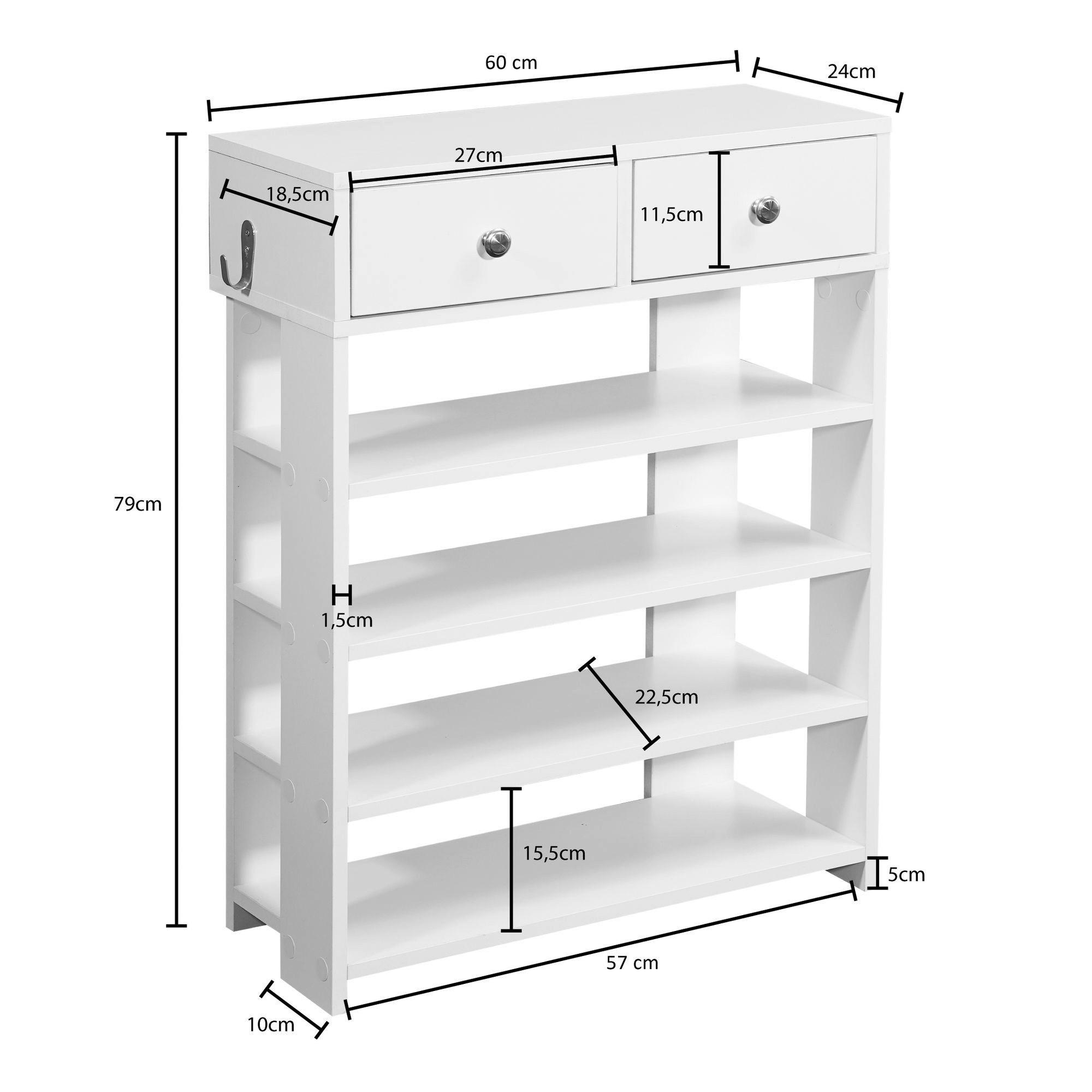 Schuhregal weiß B/H/T: ca. 60x79x24 cm Schuhregal - weiß (60,00/79,00/24,00cm) - Wohnling