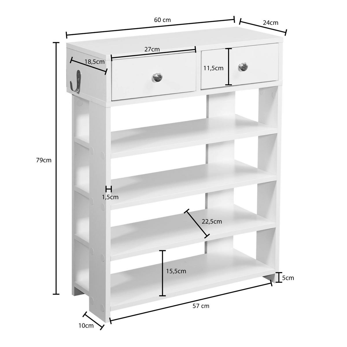 Schuhregal weiß B/H/T: ca. 60x79x24 cm Schuhregal - weiß (60,00/79,00/24,00cm) - Wohnling
