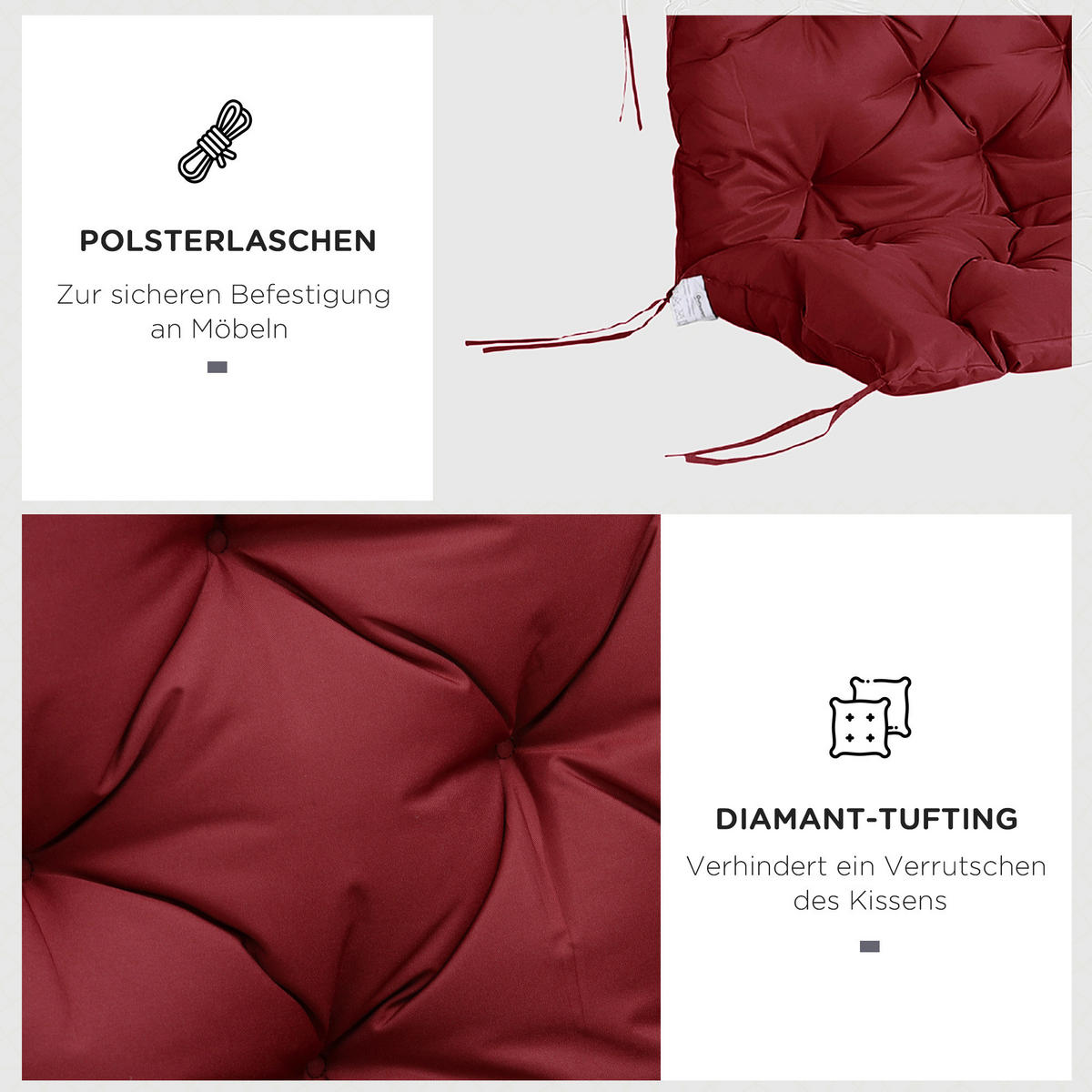Outsunny Bankauflage rot Polyester B/H/L: ca. 150x8x98 cm Bankauflage - rot (98,00/150,00/8,00cm) - Outsunny