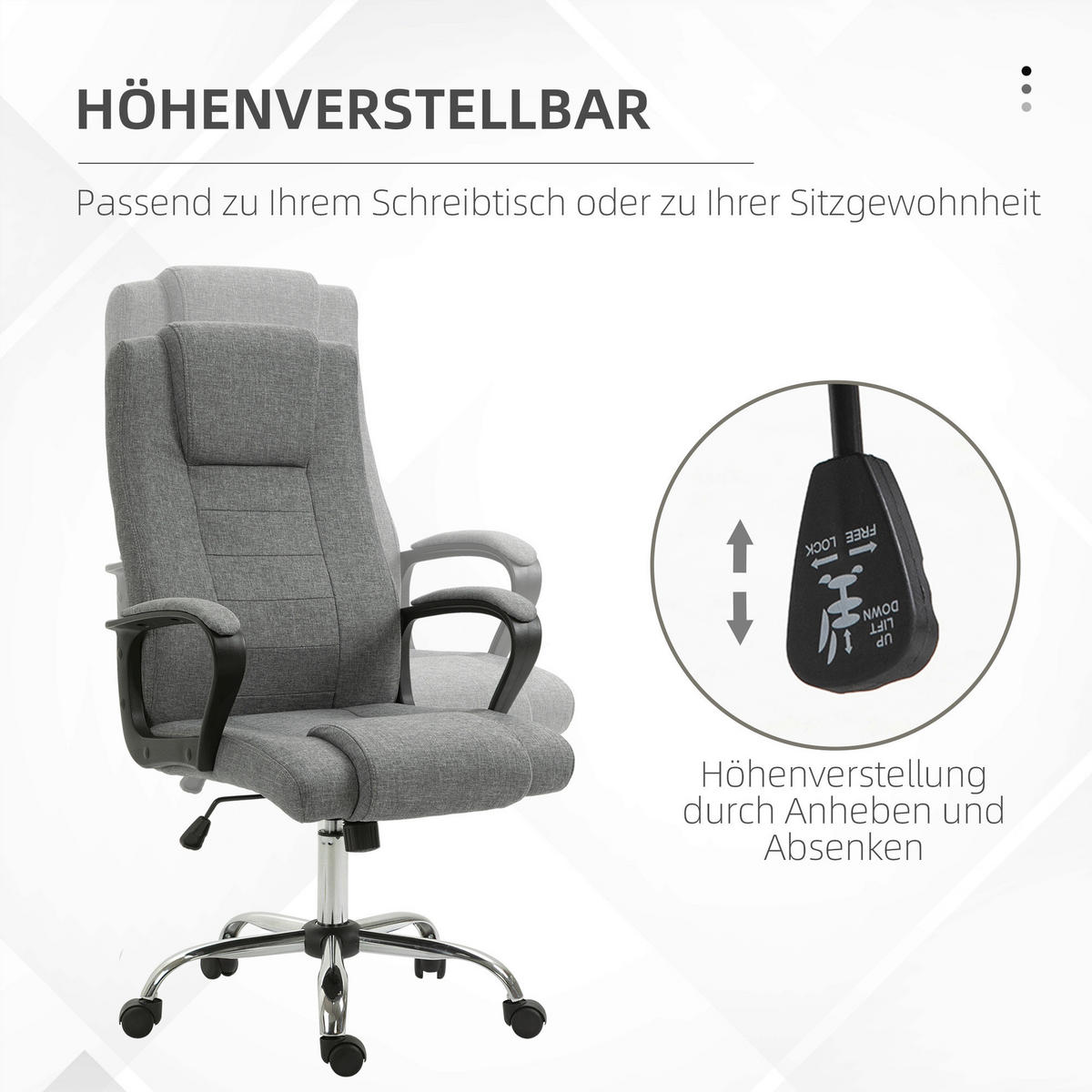 Drehstuhl 921-265CG grau 921-265CG - grau (62,00/119,00/76,00cm) - Vinsetto