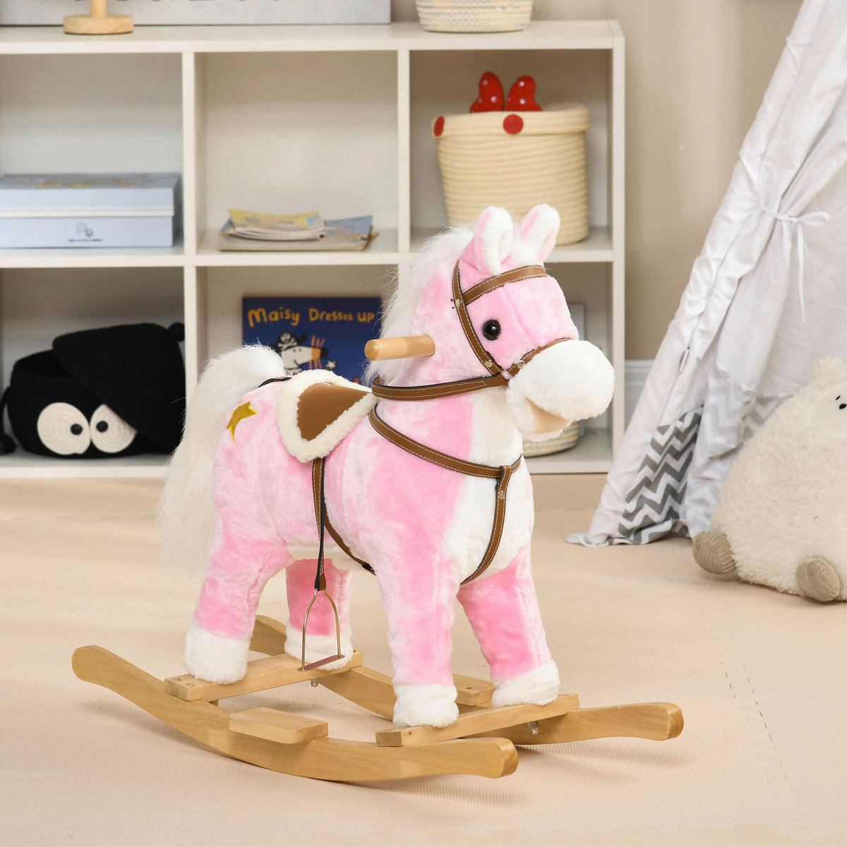 HOMCOM Schaukelpferd B/H/L: ca. 26x62x68 cm Schaukelpferd - rosa (68,00/26,00/62,00cm) - HOMCOM