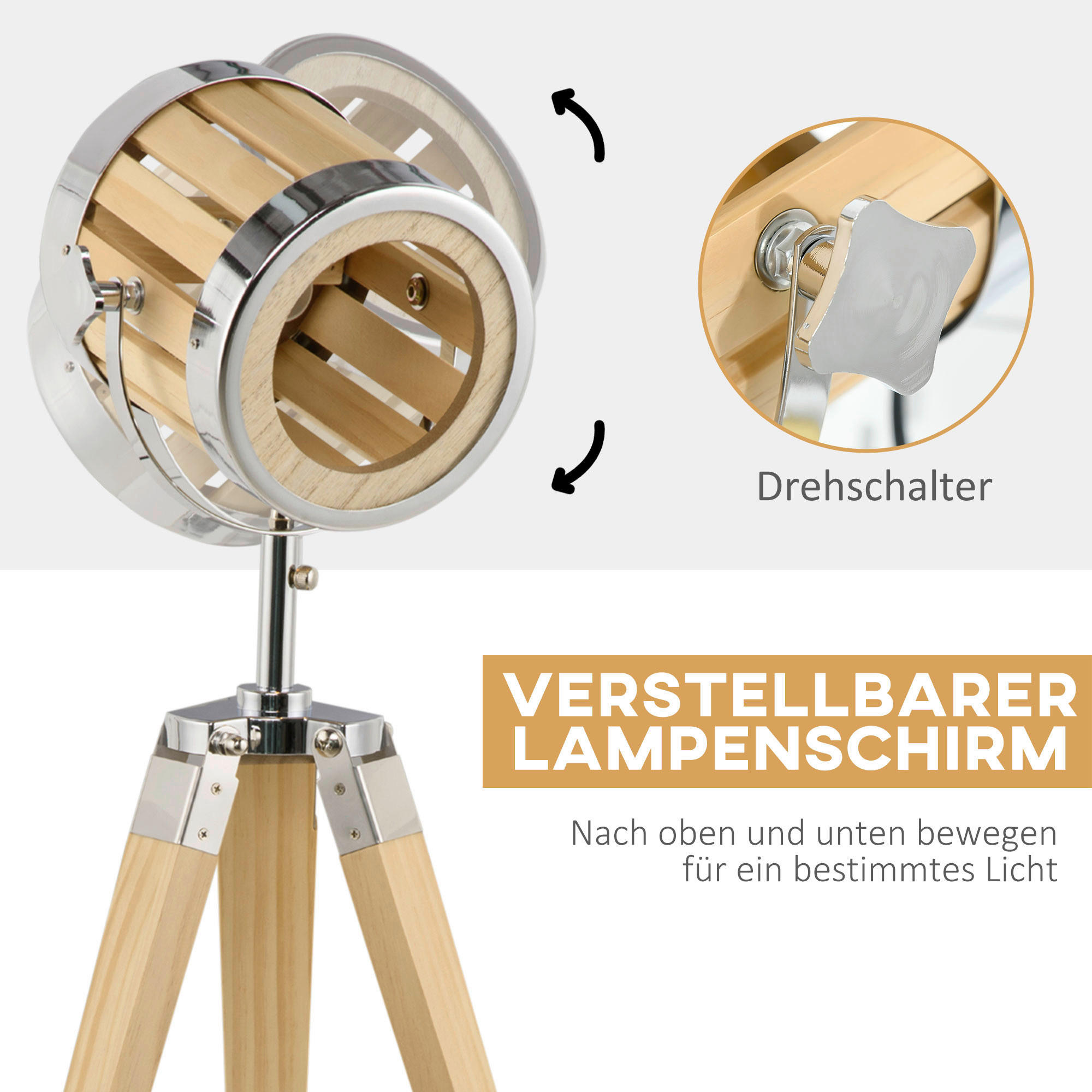 HOMCOM Tischleuchte Tischleuchte B31-383 - natur/silber (30,00/68,00/30,00cm) - HOMCOM