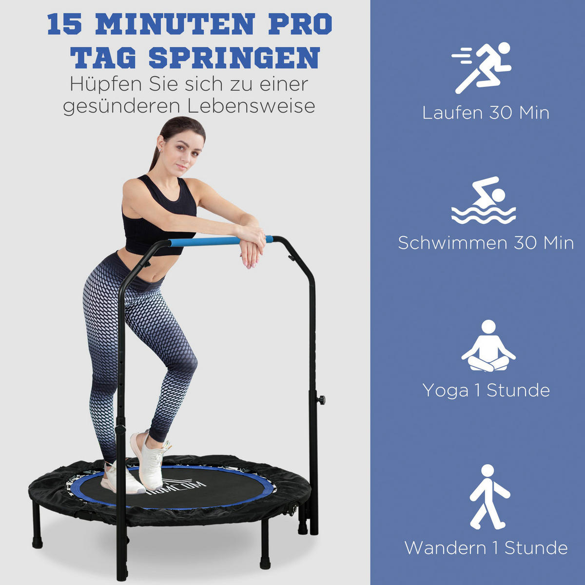 HOMCOM Trampolin schwarz Stahl B/H/L: ca. 102x123x102 cm Trampolin - blau/schwarz (102,00/102,00/123,00cm) - HOMCOM