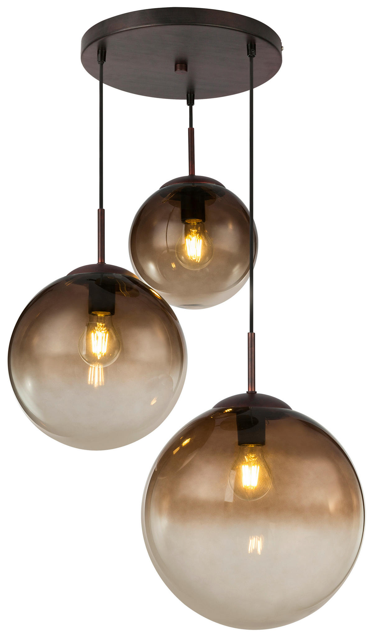 GLOBO Pendelleuchte 15865-3 braun amber Glas Metall H/D: ca. 120x51 cm E27 3 Brennstellen Pendelleuchte_Varus braun/amber - braun/amber (51,00/120,00cm) - GLOBO